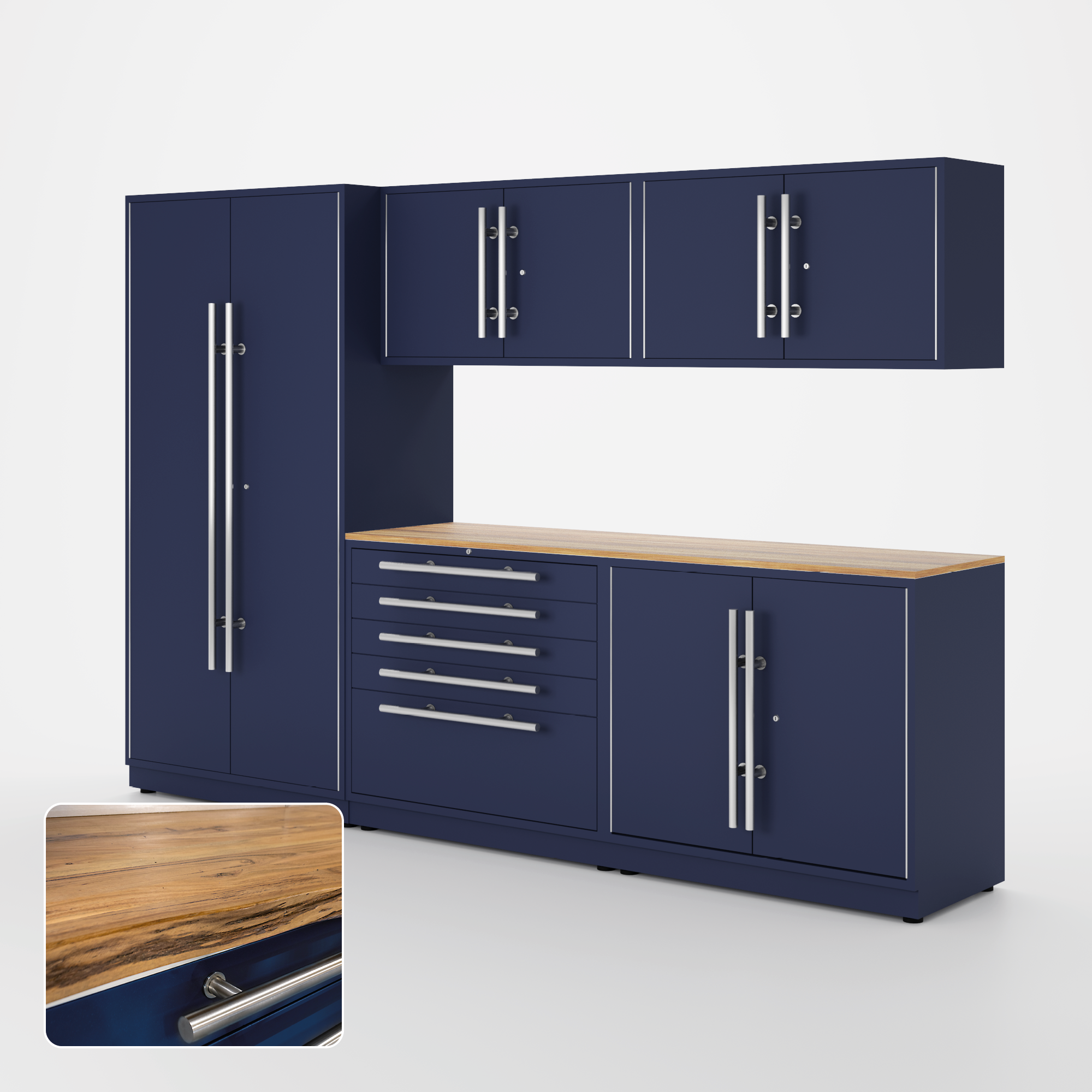 Proslat Lux Cabinets Blue 6 Piece Set with Live Edge Wood