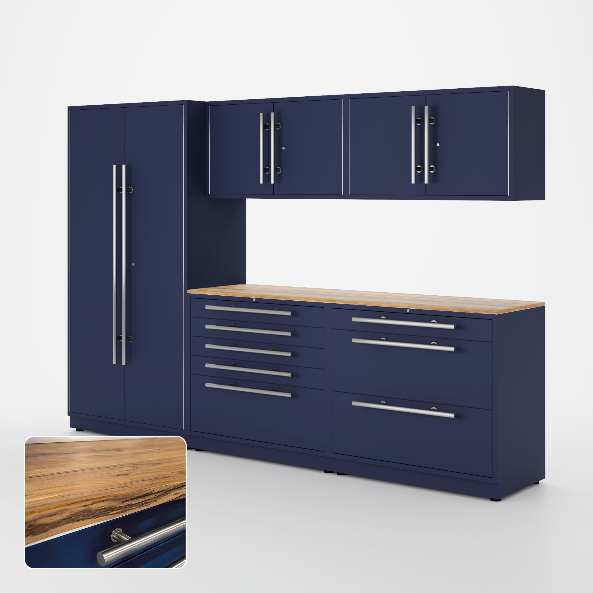 Proslat Lux Cabinets Blue 6 Piece Set with Live Edge Wood
