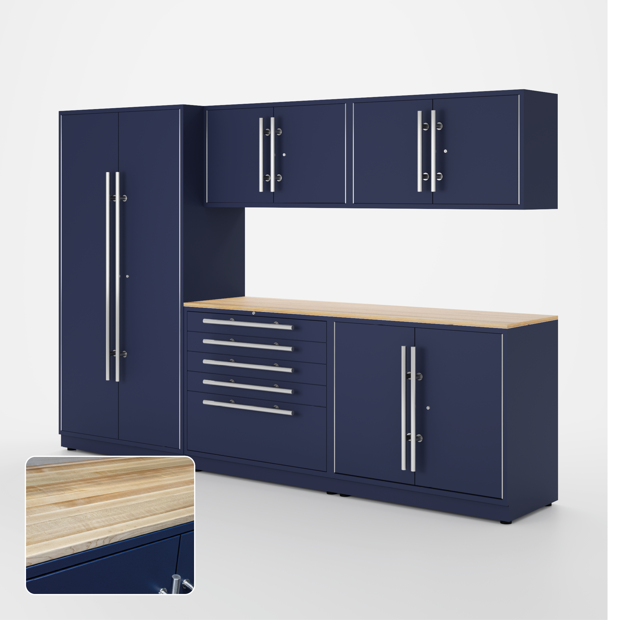 Proslat Lux Cabinets Blue 6 Piece Set with Maple Wood