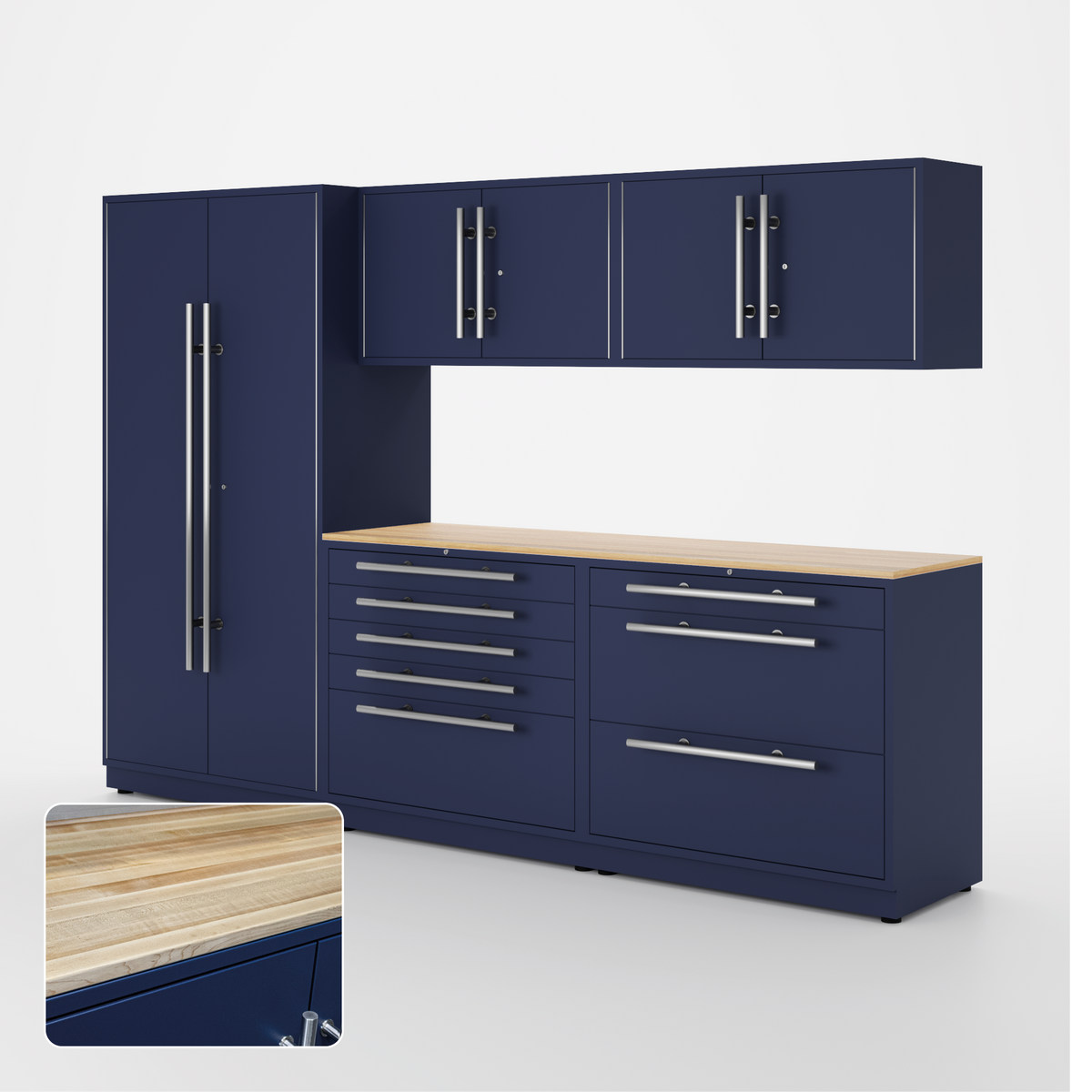 Proslat Lux Cabinets Blue 6 Piece Set with Maple Wood