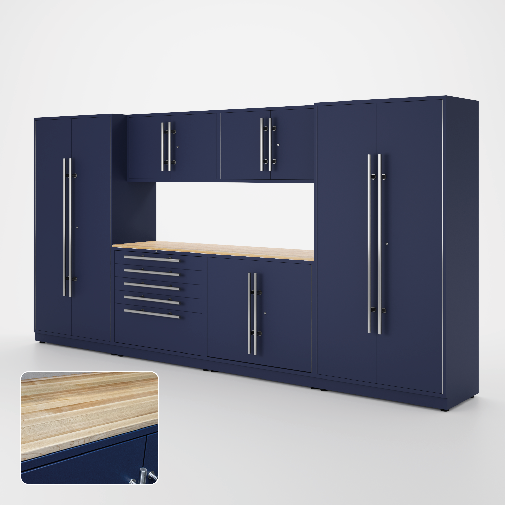 Proslat Lux Cabinets Blue 7 Piece Set with Maple Wood
