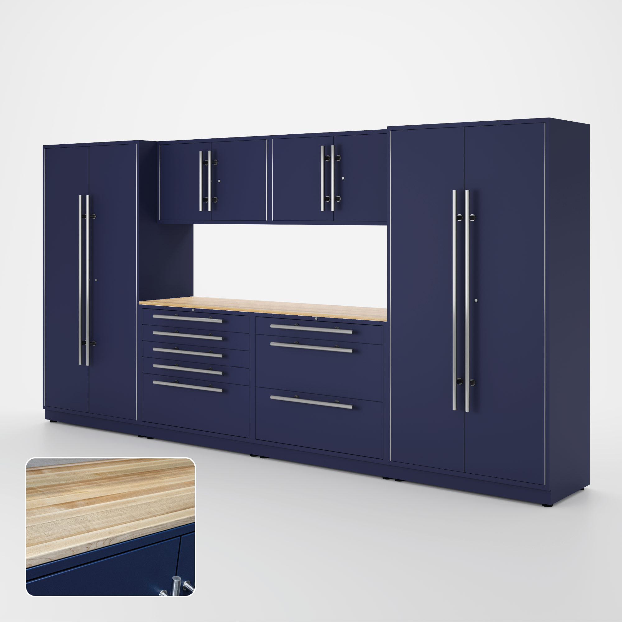 Proslat Lux Cabinets Blue 7 Piece Set with Maple Wood
