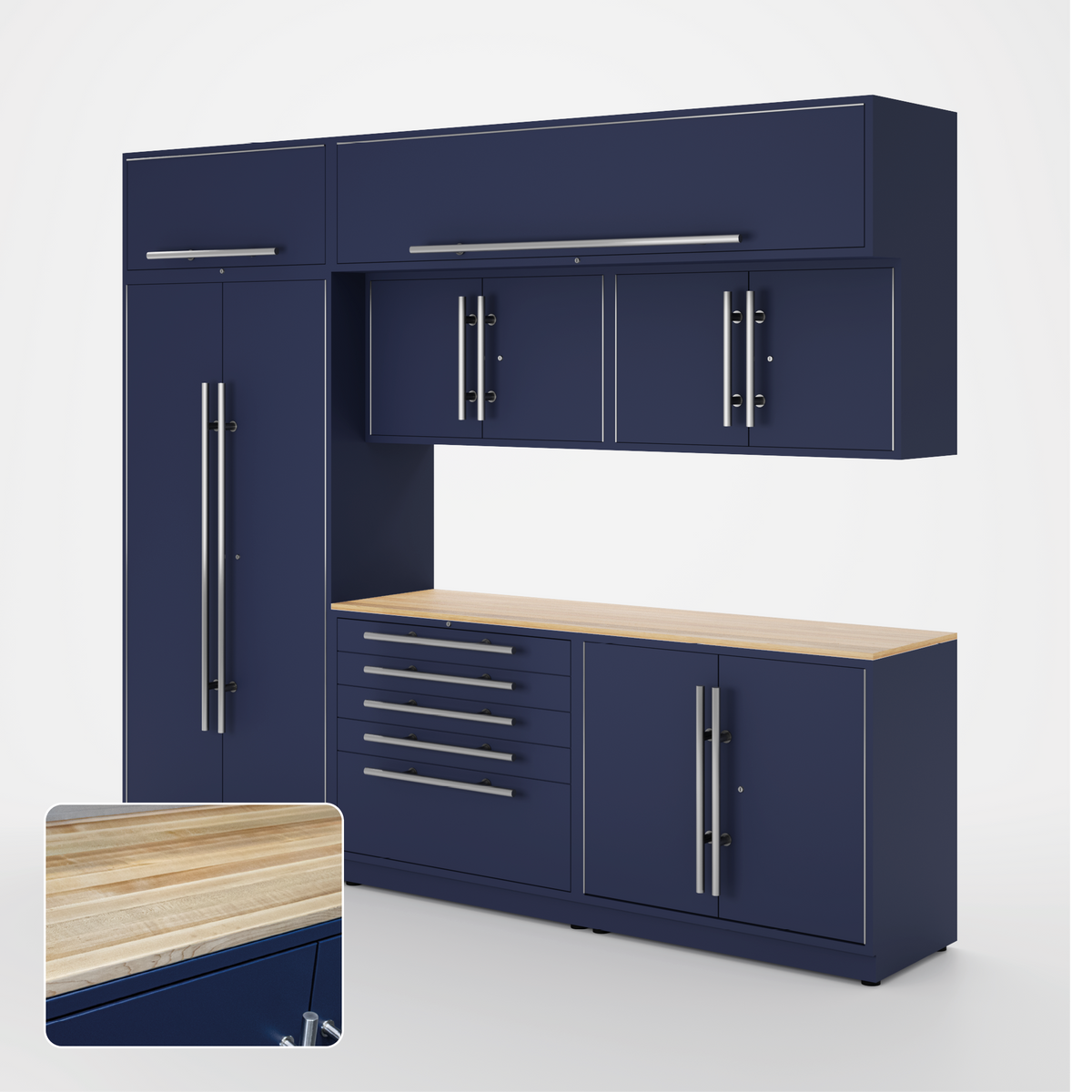 Proslat Lux Cabinets Blue 8 Piece Set with Maple Wood