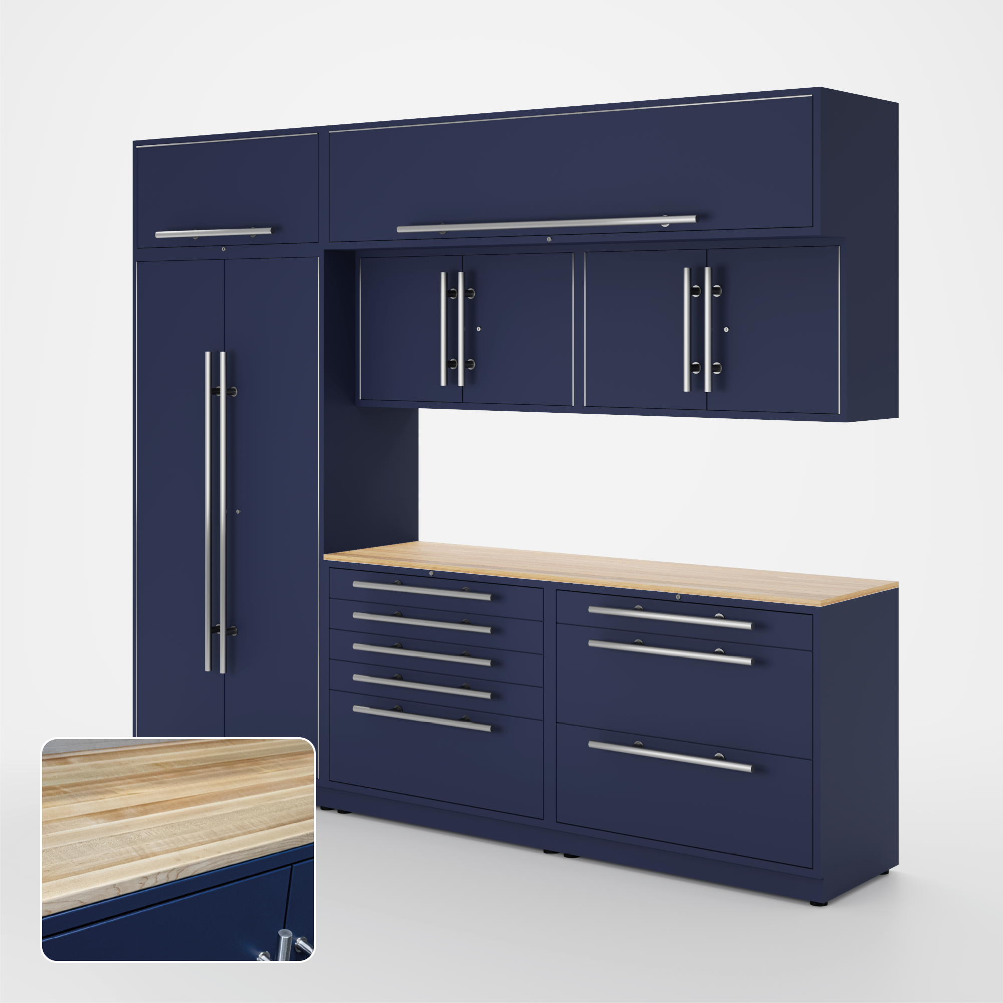 Proslat Lux Cabinets Blue 8 Piece Set with Maple Wood