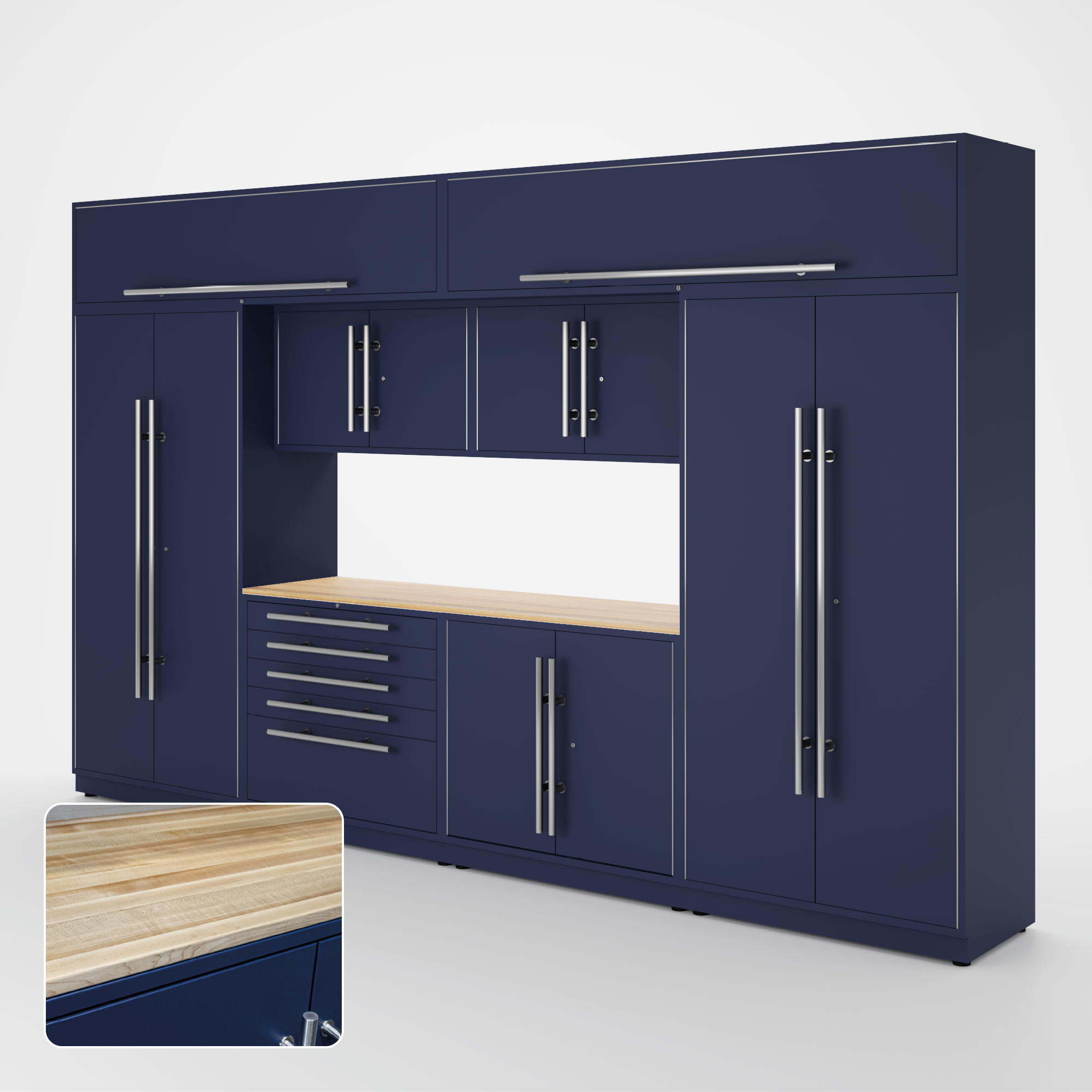 Proslat Lux Cabinets Blue 9 Piece Set with Maple Wood
