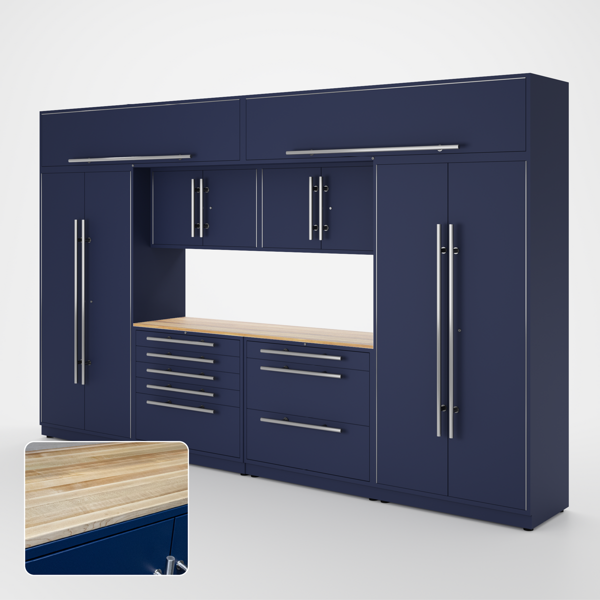 Proslat Lux Cabinets Blue 9 Piece Set with Maple Wood