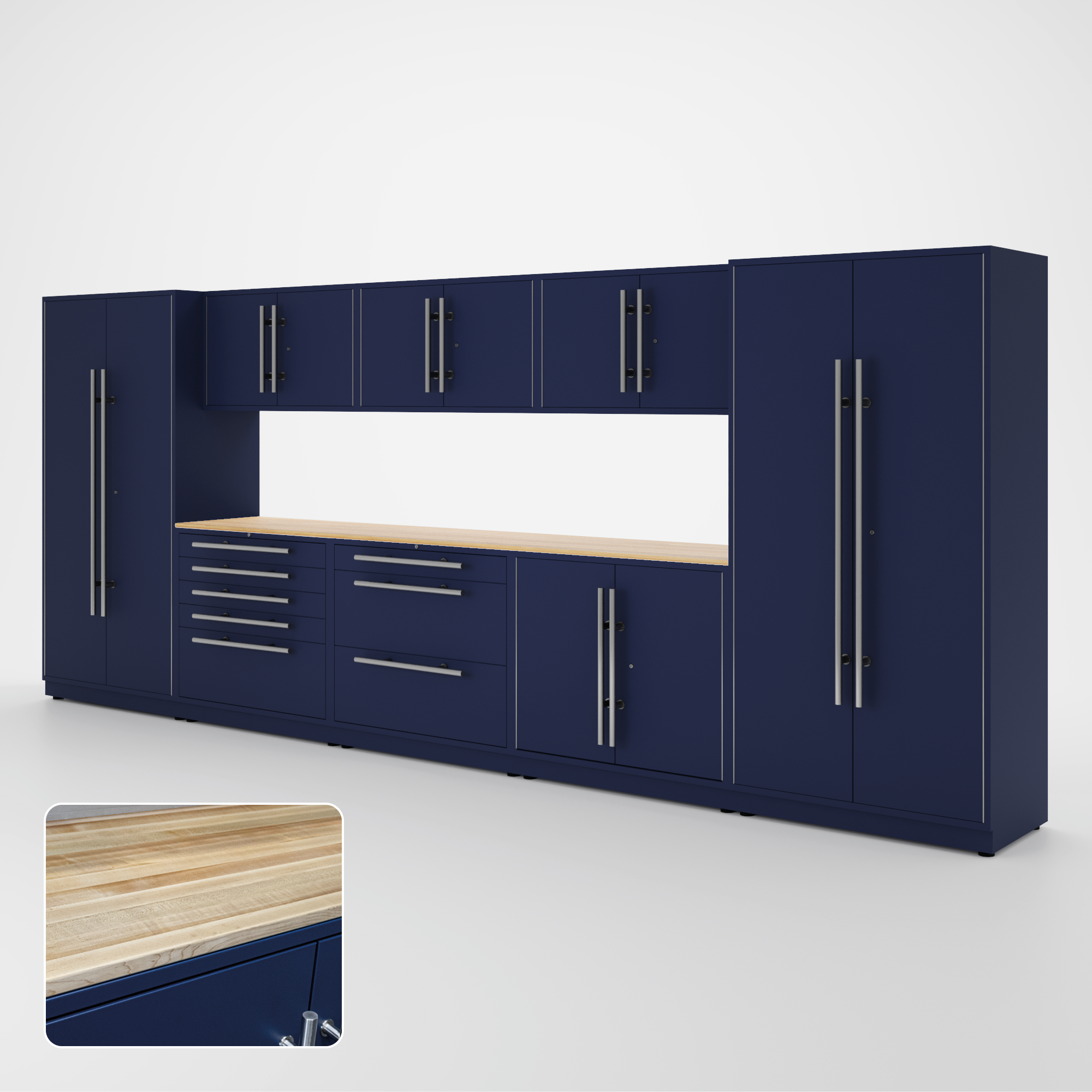 Proslat Lux Cabinets Blue 9 Piece Set with Maple Wood