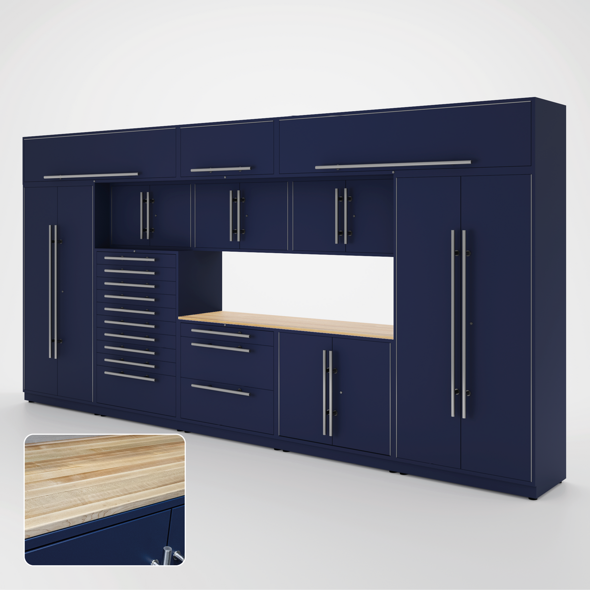 Proslat Lux Cabinets Blue 9 Piece Set with Maple Wood
