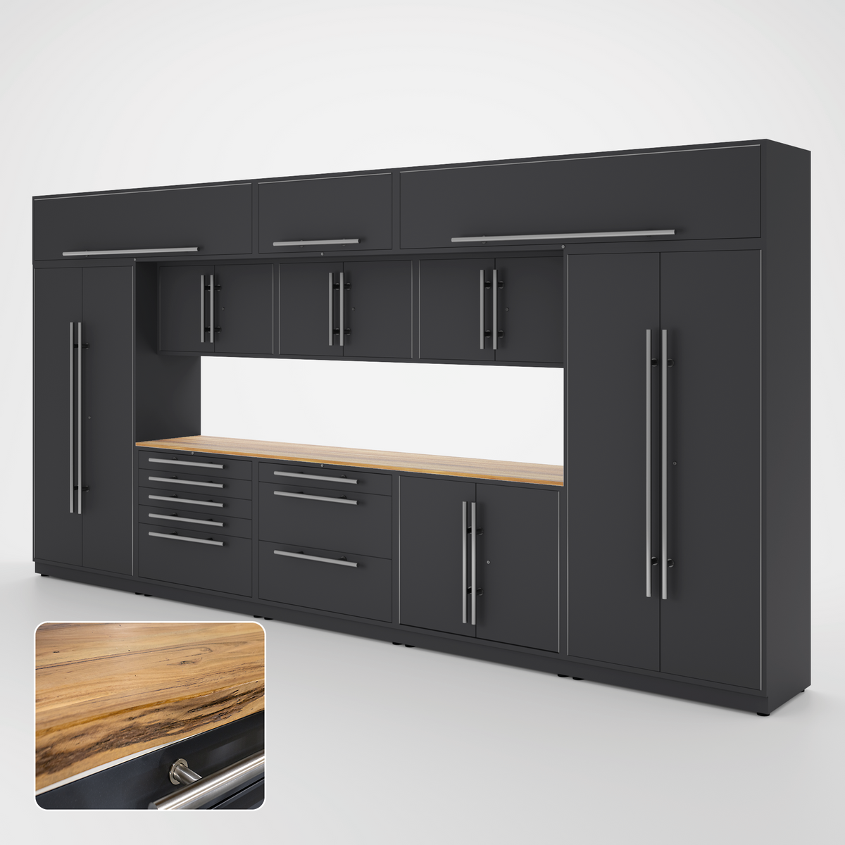 Proslat Lux Cabinets Gray 12 Piece Set with Live Edge Wood