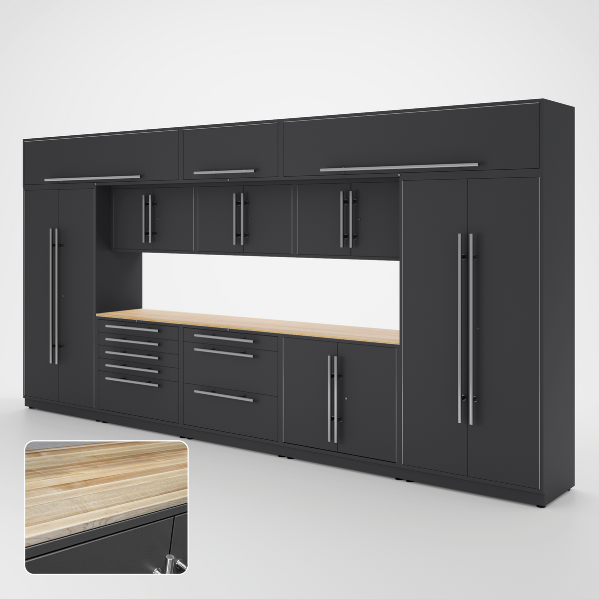 Proslat Lux Cabinets Gray 12 Piece Set with Maple Wood