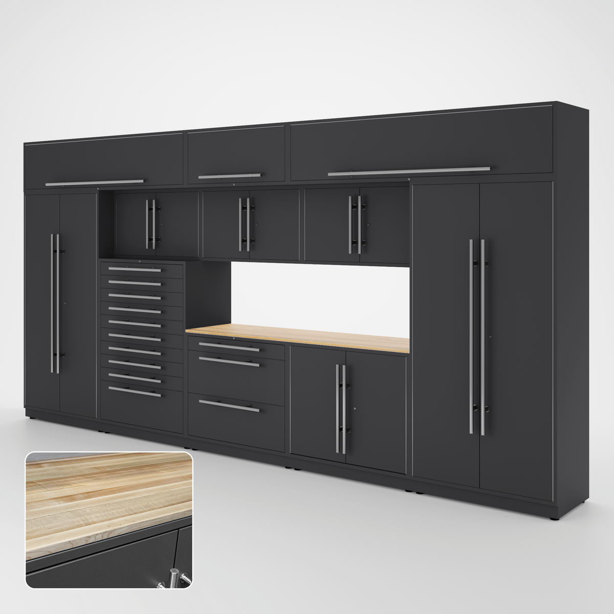 Proslat Lux Cabinets Gray 12 Piece Set with Maple Wood