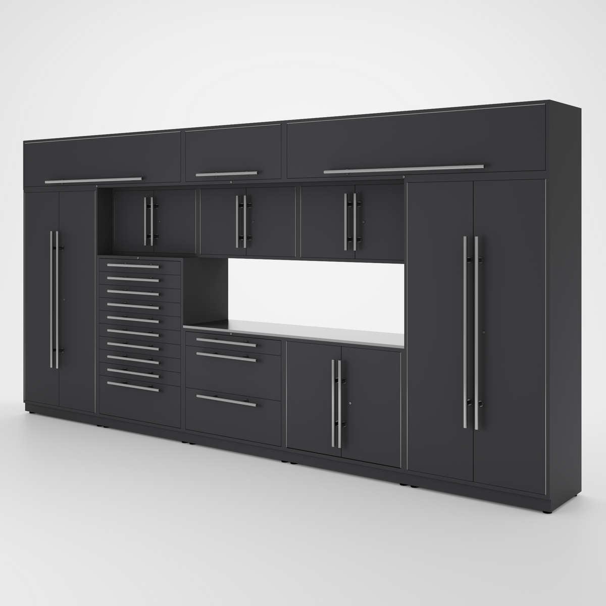 Proslat Lux Cabinets Gray 12 Piece Set with Stainless Steel