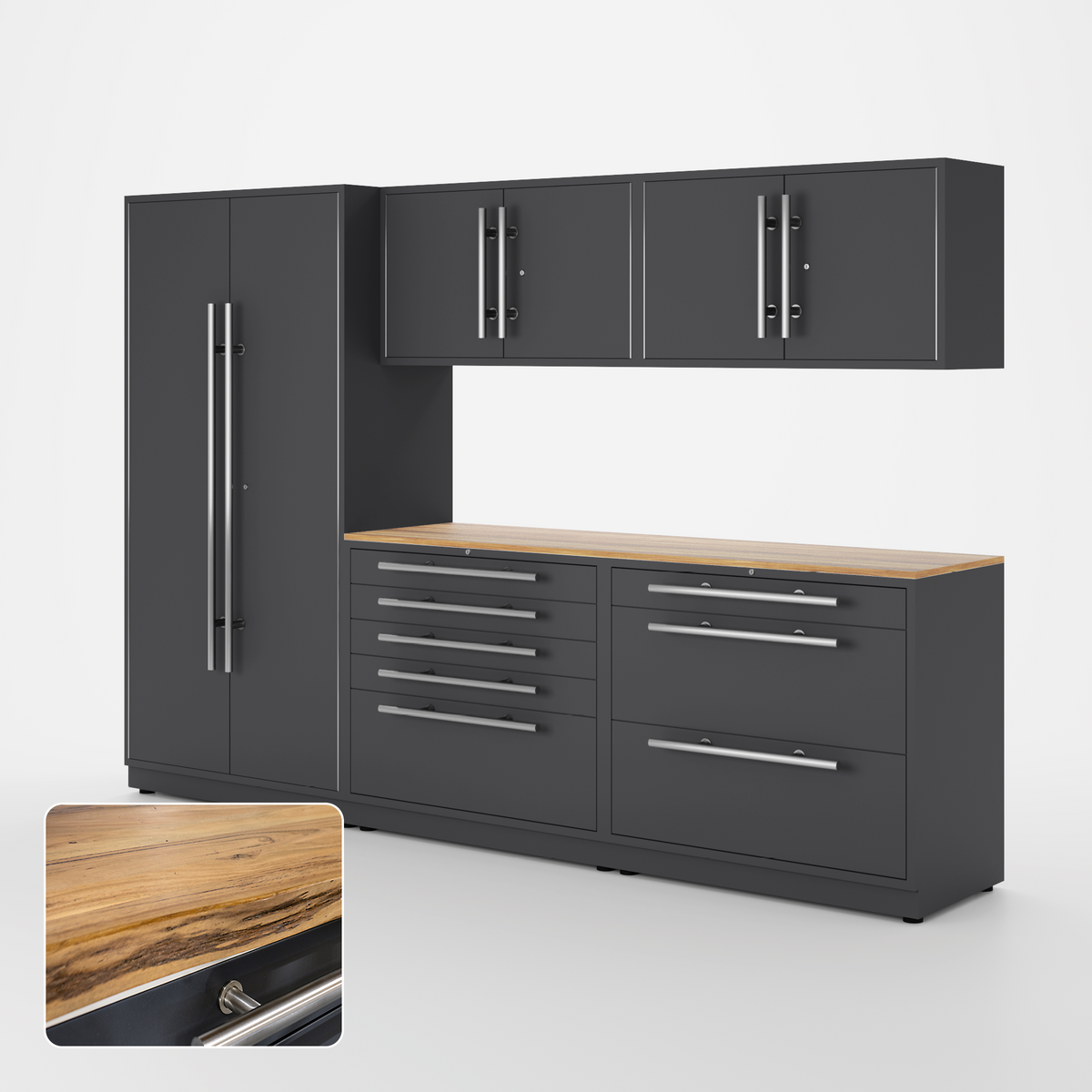 Proslat Lux Cabinets Gray 6 Piece Set with Live Edge Wood