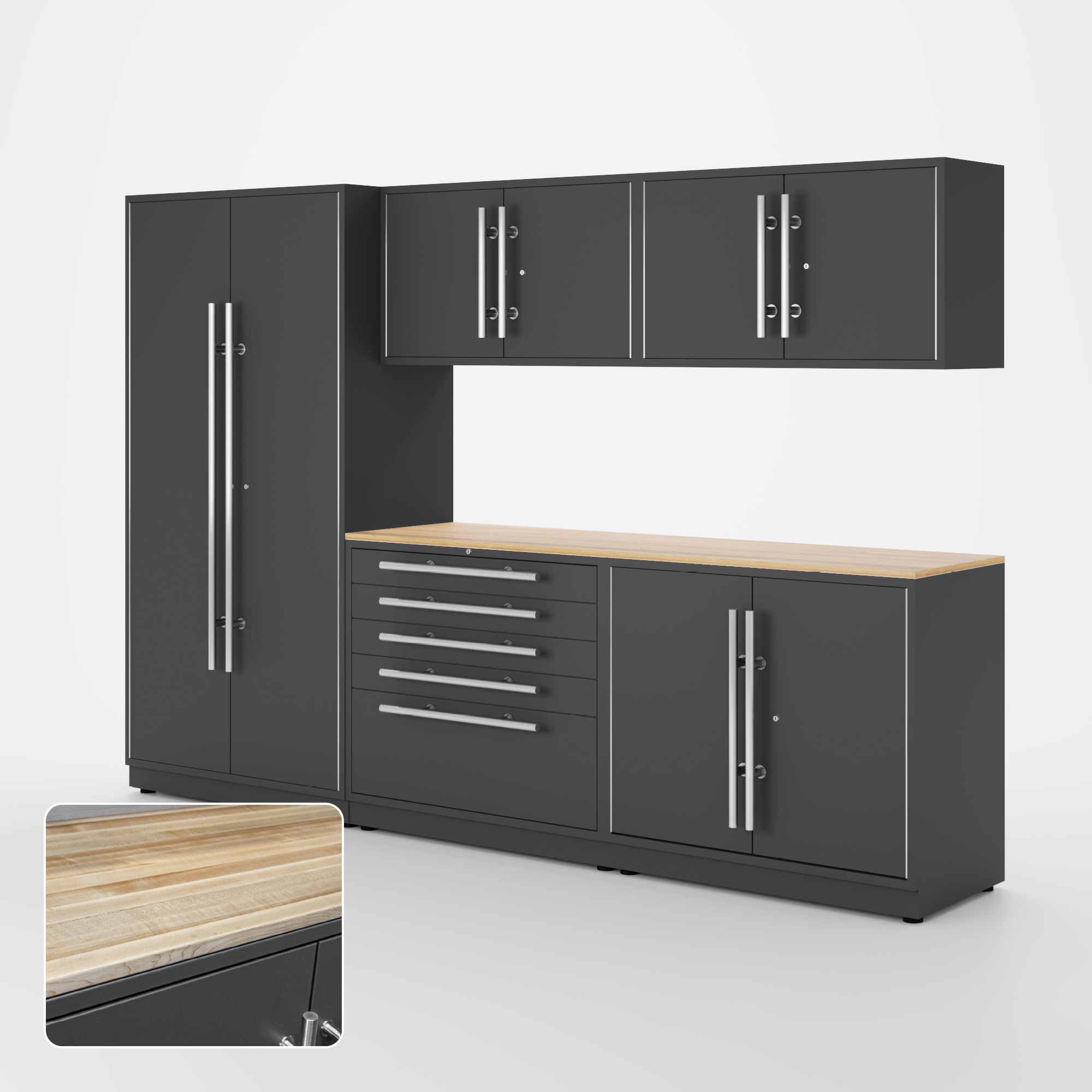 Proslat Lux Cabinets Gray 6 Piece Set with Maple Wood