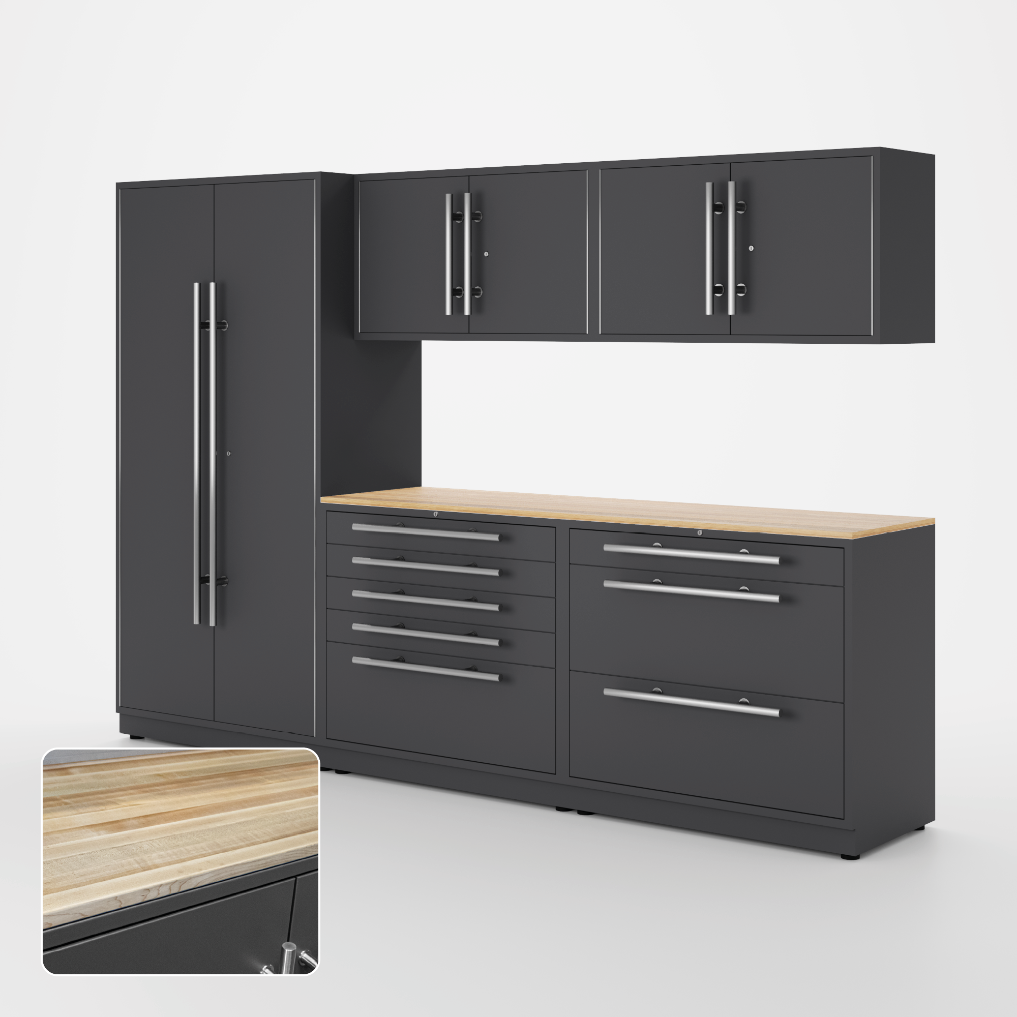 Proslat Lux Cabinets Gray 6 Piece Set with Maple Wood