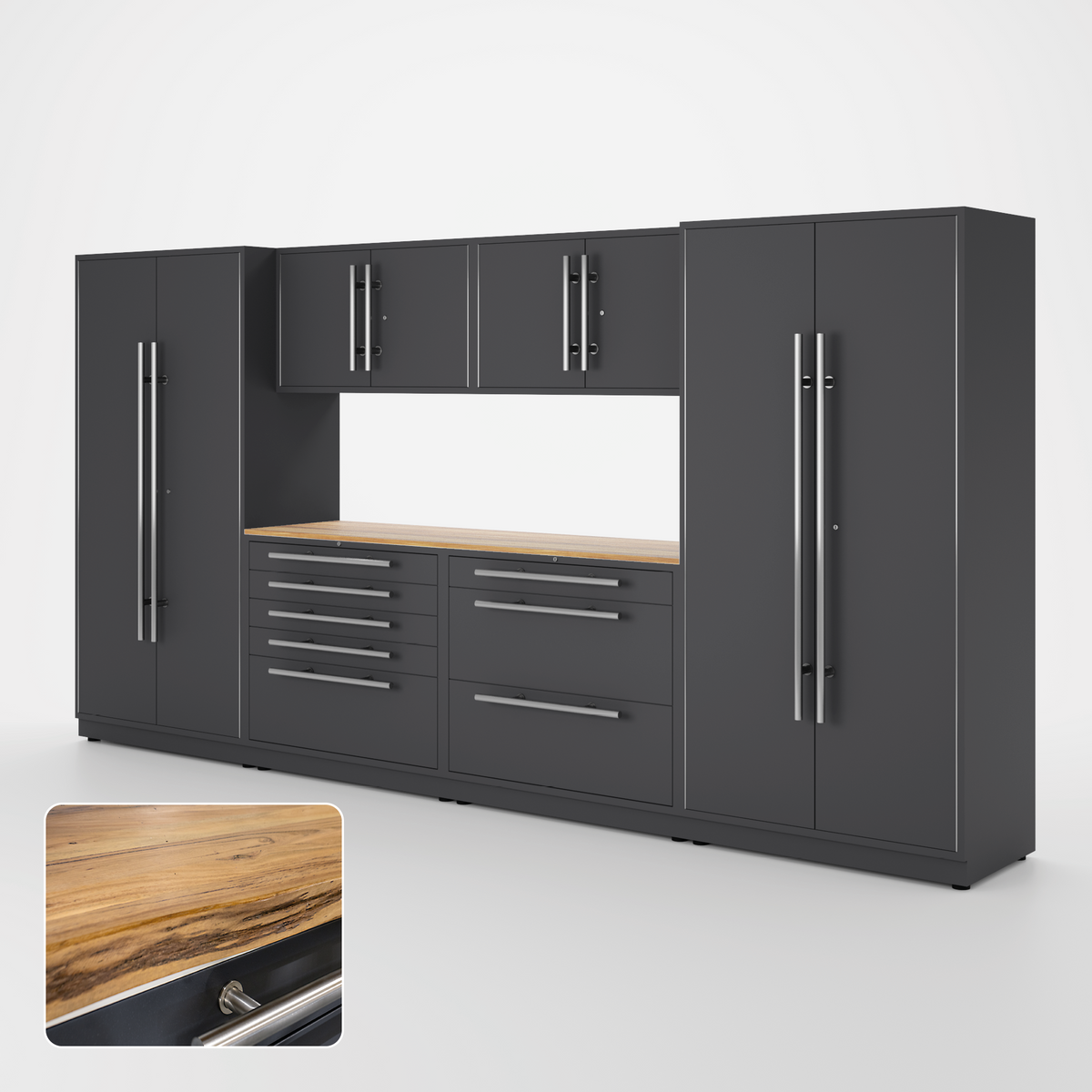 Proslat Lux Cabinets Gray 7 Piece Set with Live Edge Wood