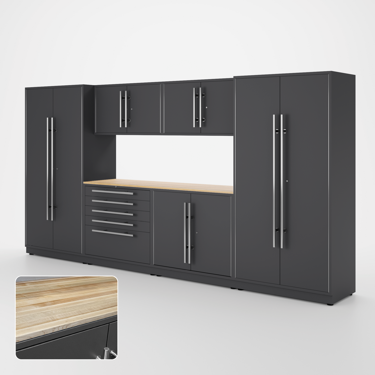Proslat Lux Cabinets Gray 7 Piece Set with Maple Wood