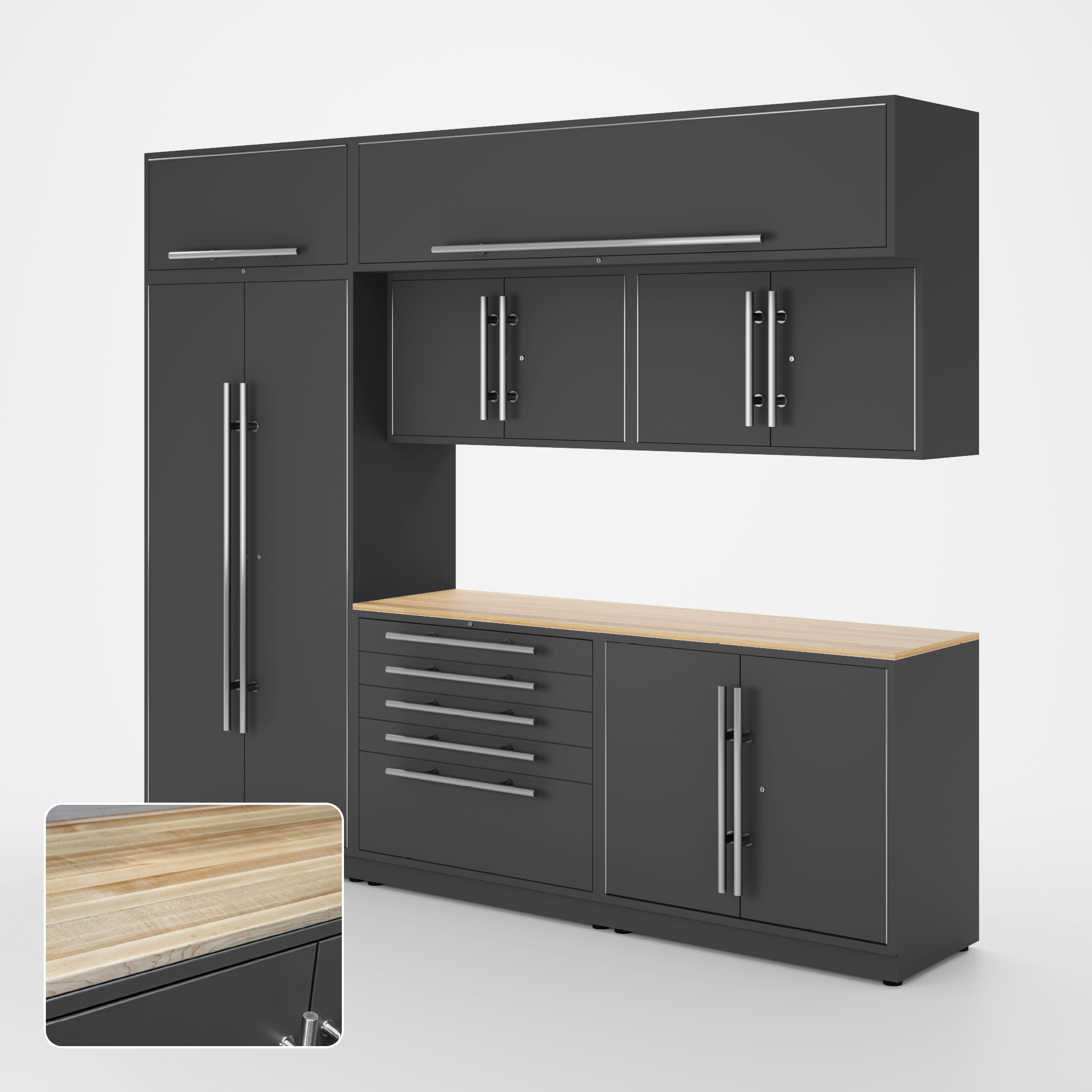 Proslat Lux Cabinets Gray 8 Piece Set with Maple Wood