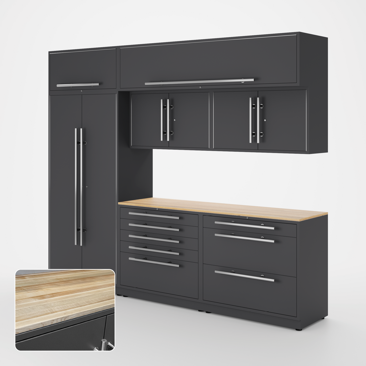 Proslat Lux Cabinets Gray 8 Piece Set with Maple Wood