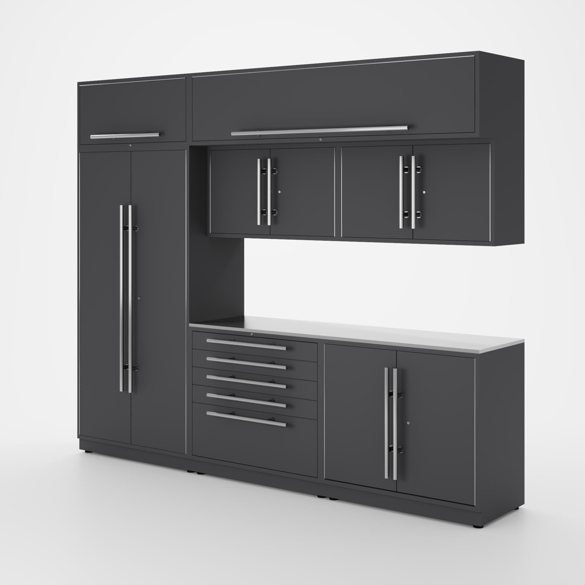 Proslat Lux Cabinets Gray 8 Piece Set with Stainless Steel