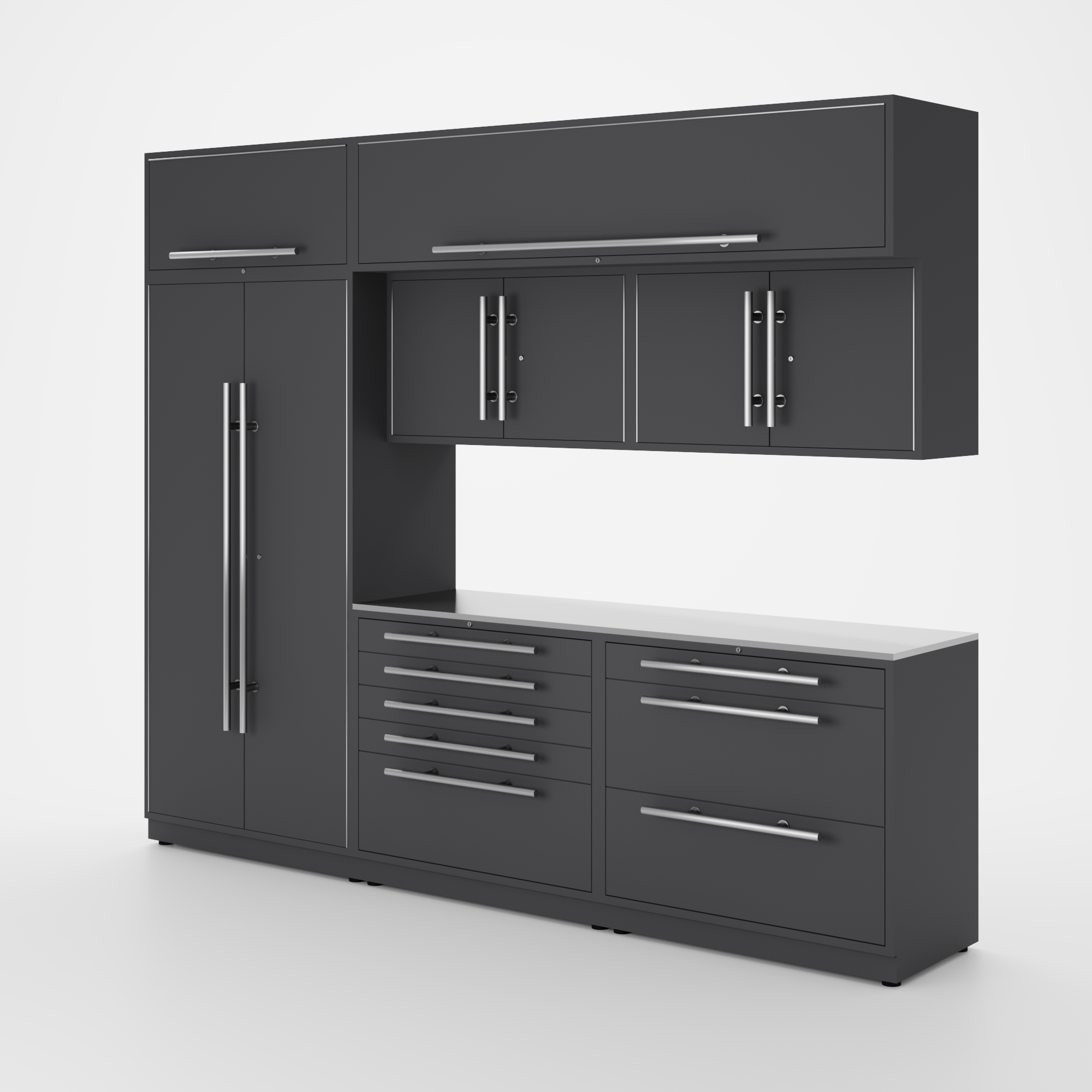 Proslat Lux Cabinets Gray 8 Piece Set with Stainless Steel