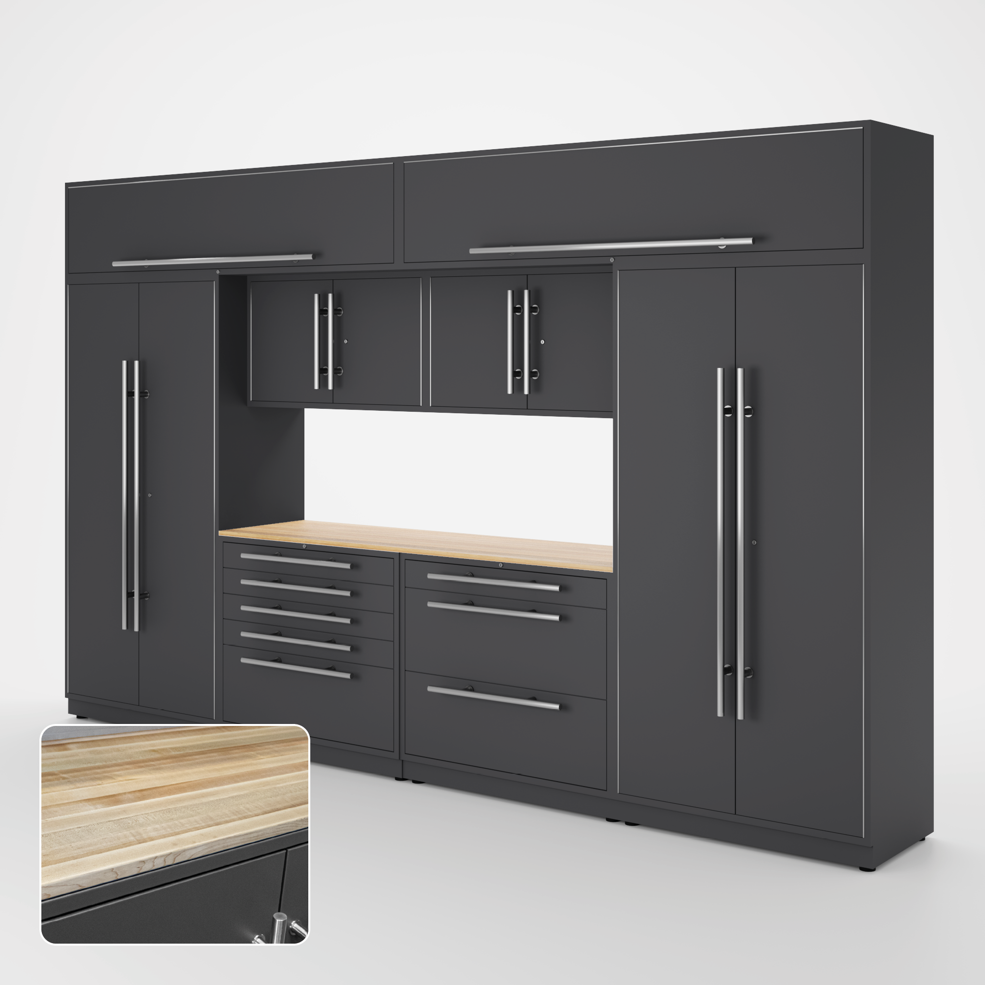 Proslat Lux Cabinets Gray 9 Piece Set with Maple Wood