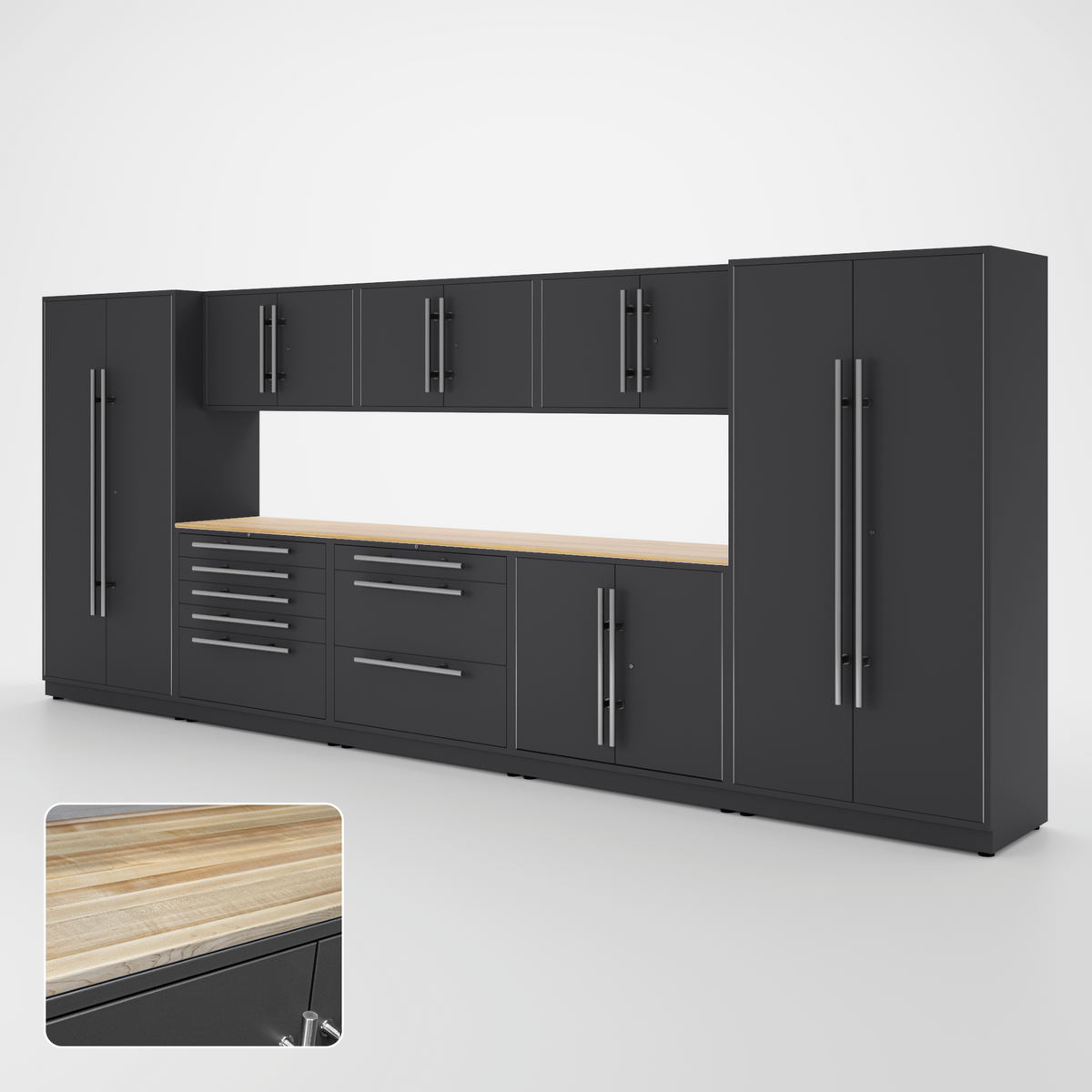 Proslat Lux Cabinets Gray 9 Piece Set with Maple Wood