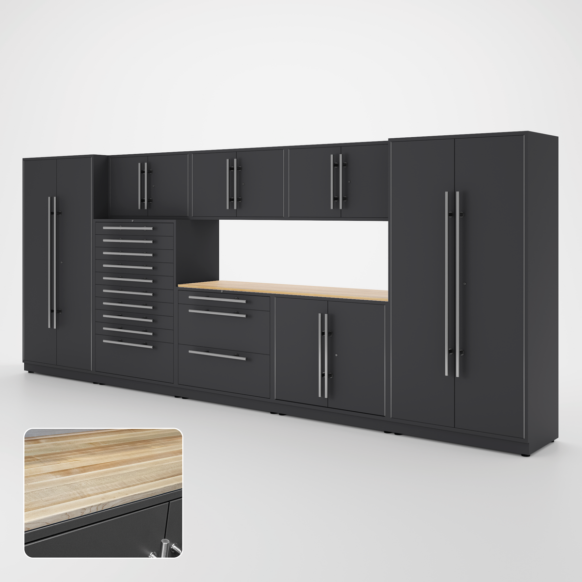 Proslat Lux Cabinets Gray 9 Piece Set with Maple Wood