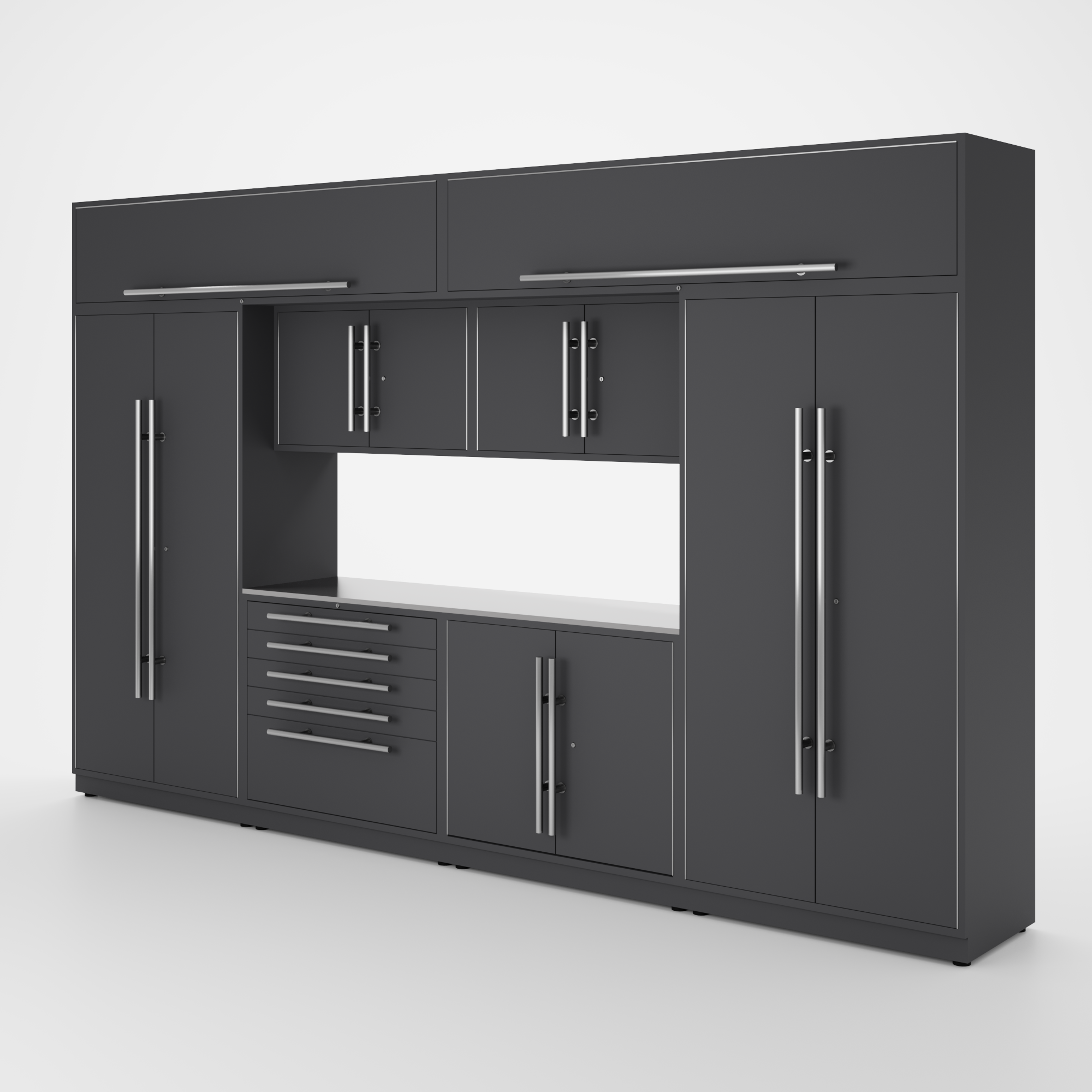 Proslat Lux Cabinets Gray 9 Piece Set with Stainless Steel