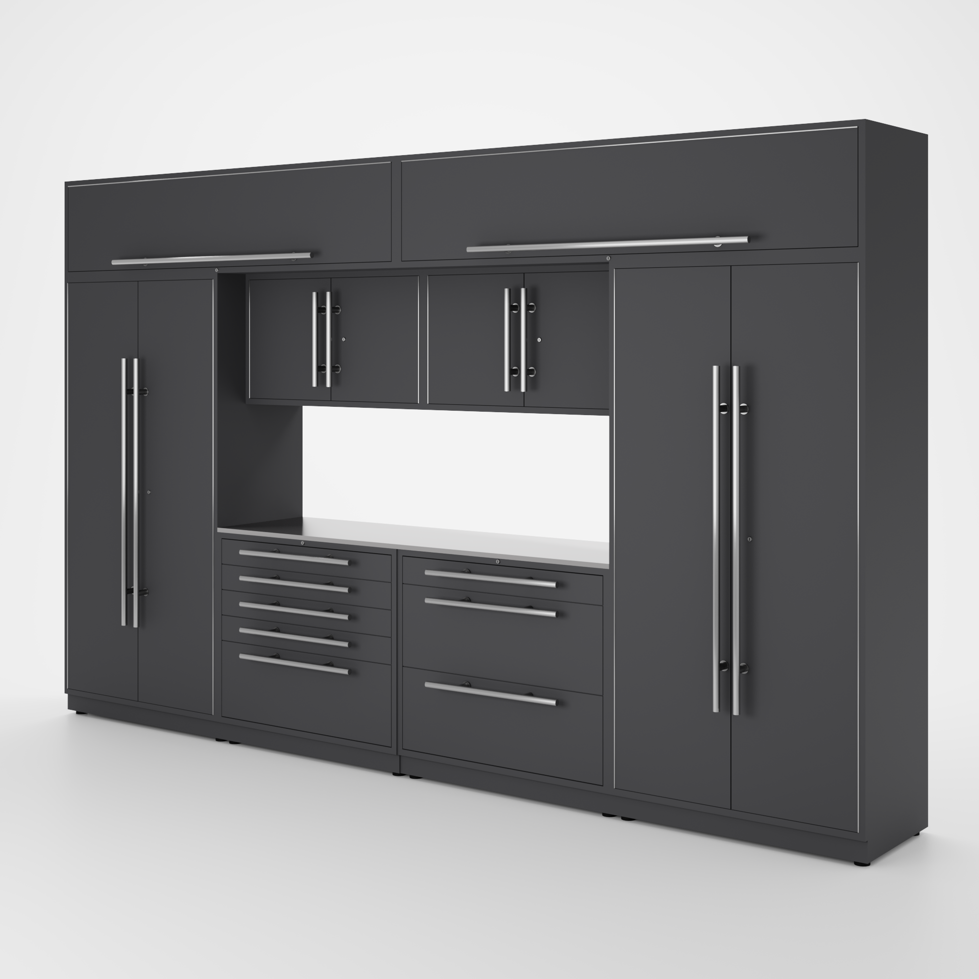 Proslat Lux Cabinets Gray 9 Piece Set with Stainless Steel