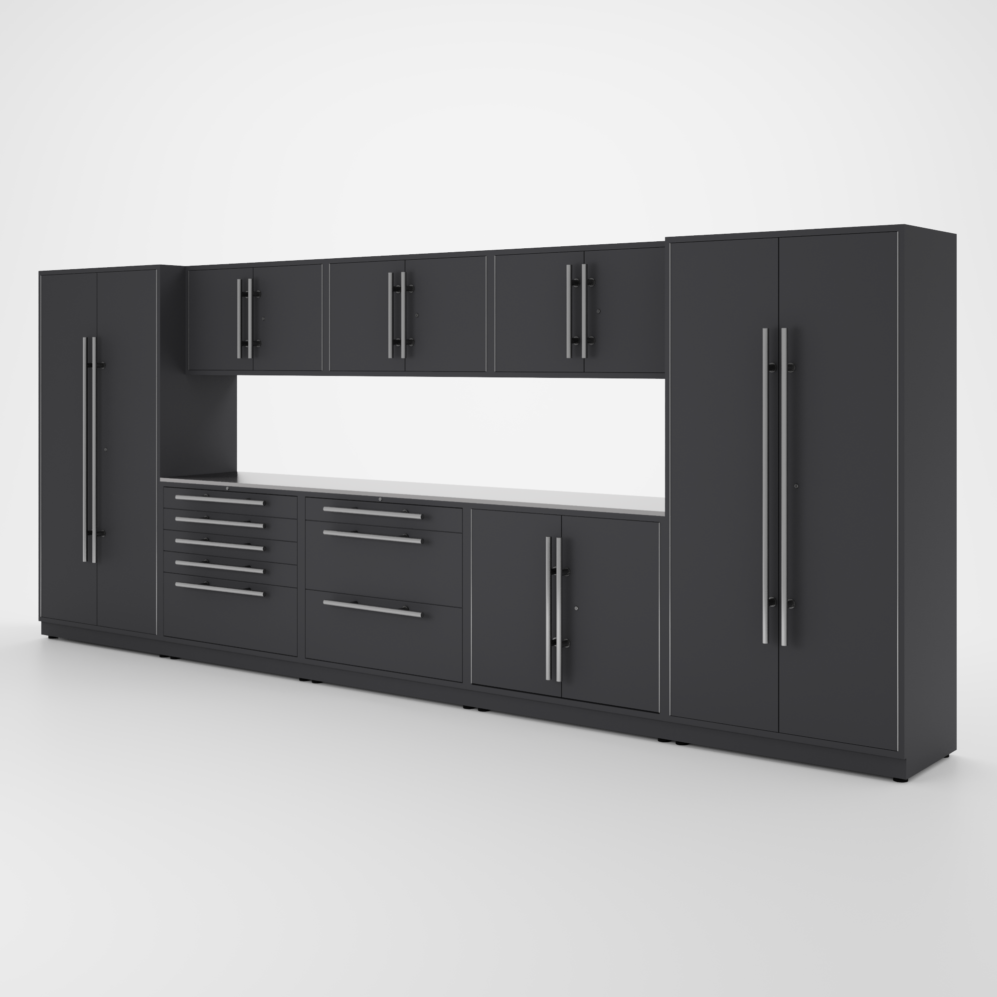 Proslat Lux Cabinets Gray 9 Piece Set with Stainless Steel