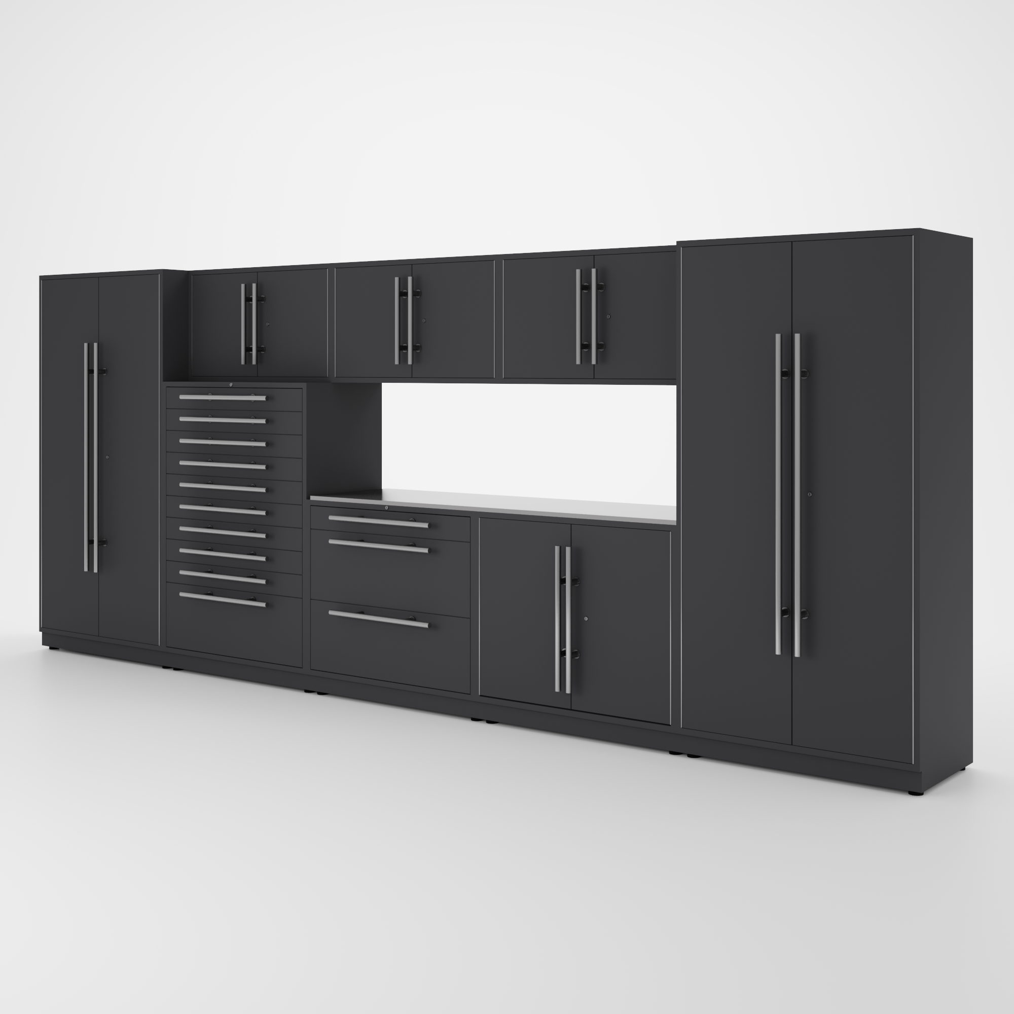 Proslat Lux Cabinets Gray 9 Piece Set with Stainless Steel