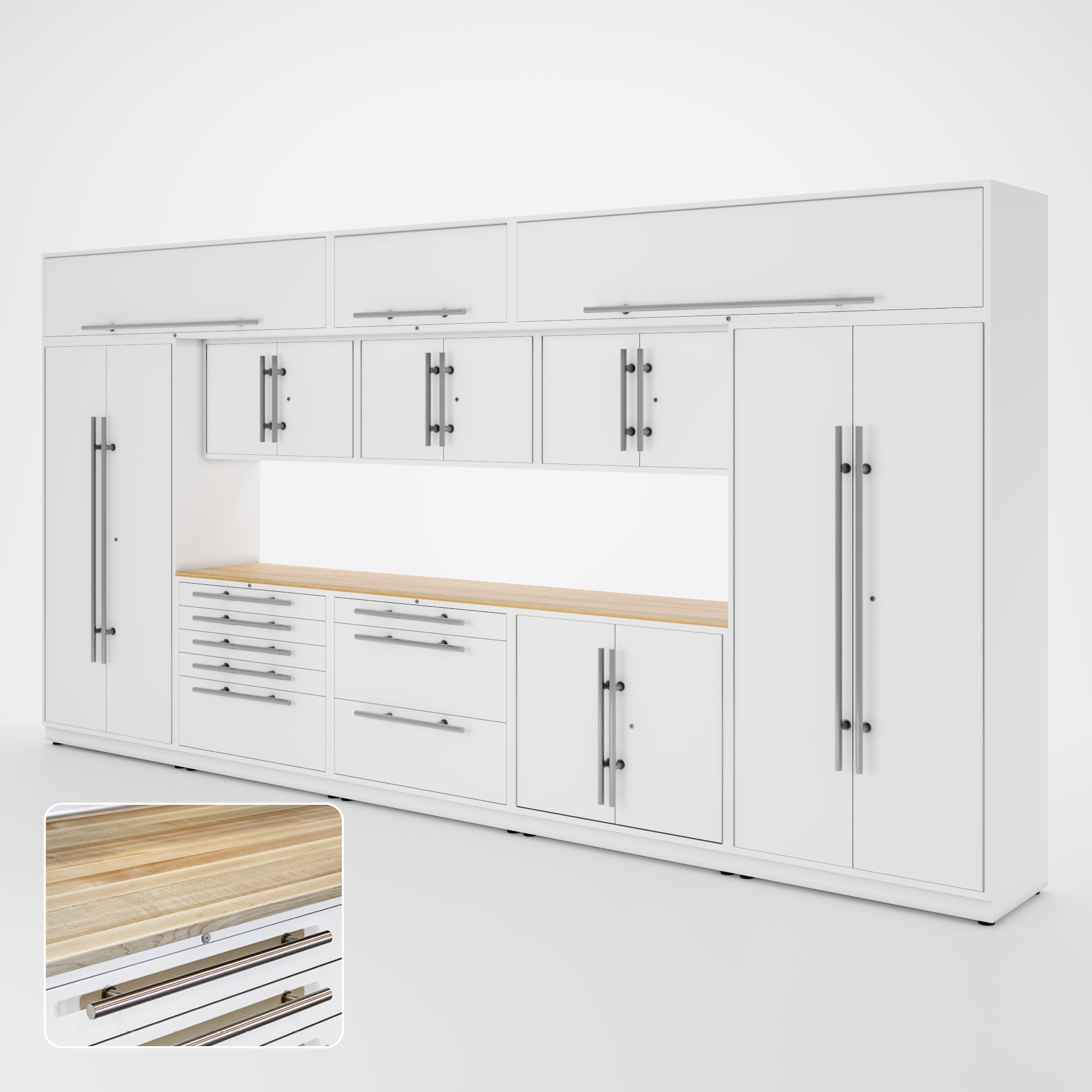 Proslat Lux Cabinets White 12 Piece Set with Maple Wood