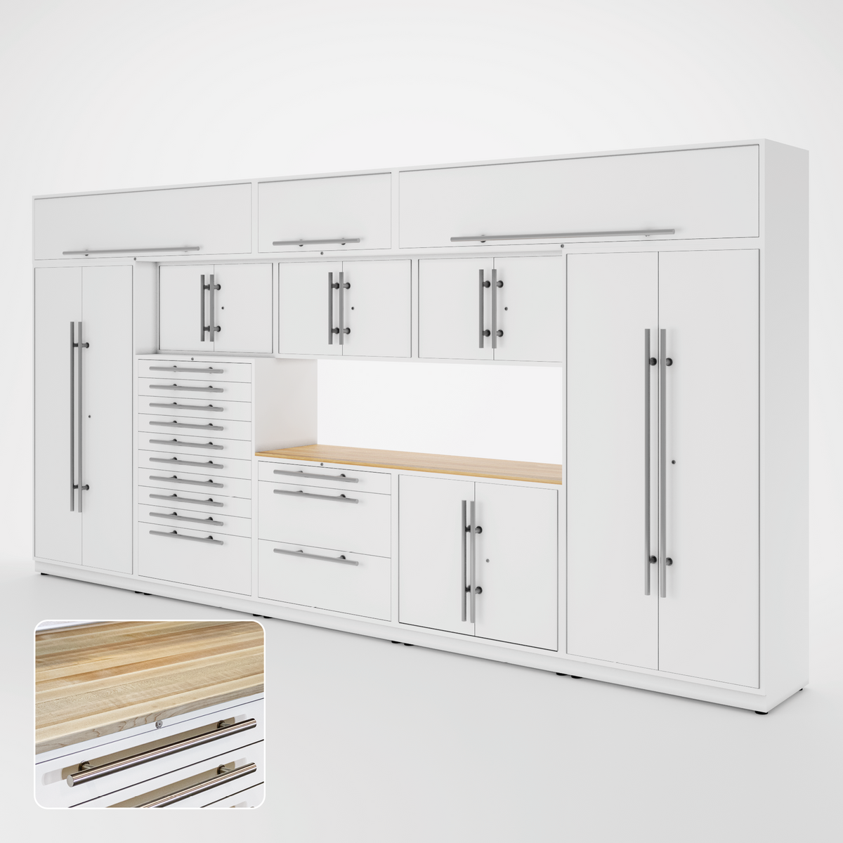 Proslat Lux Cabinets White 12 Piece Set with Maple Wood