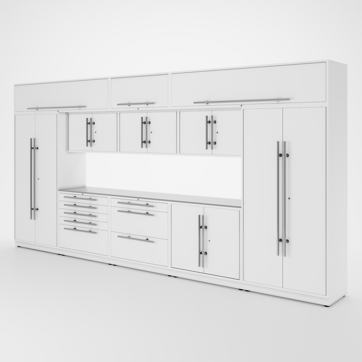 Proslat Lux Cabinets White 12 Piece Set with Stainless