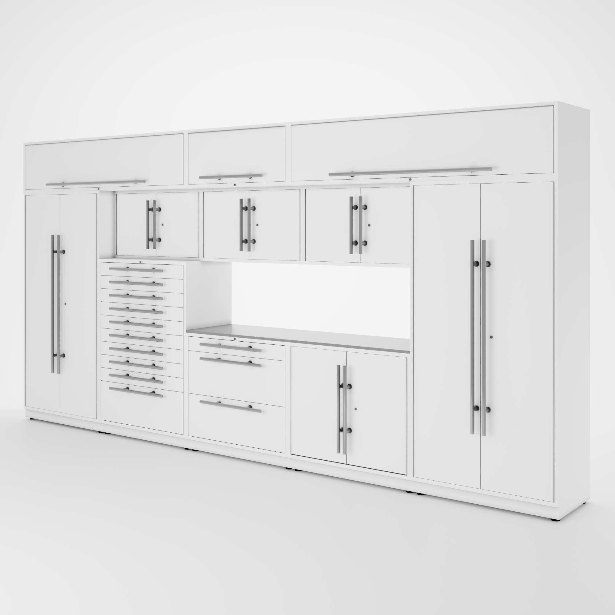 Proslat Lux Cabinets White 12 Piece Set with Stainless