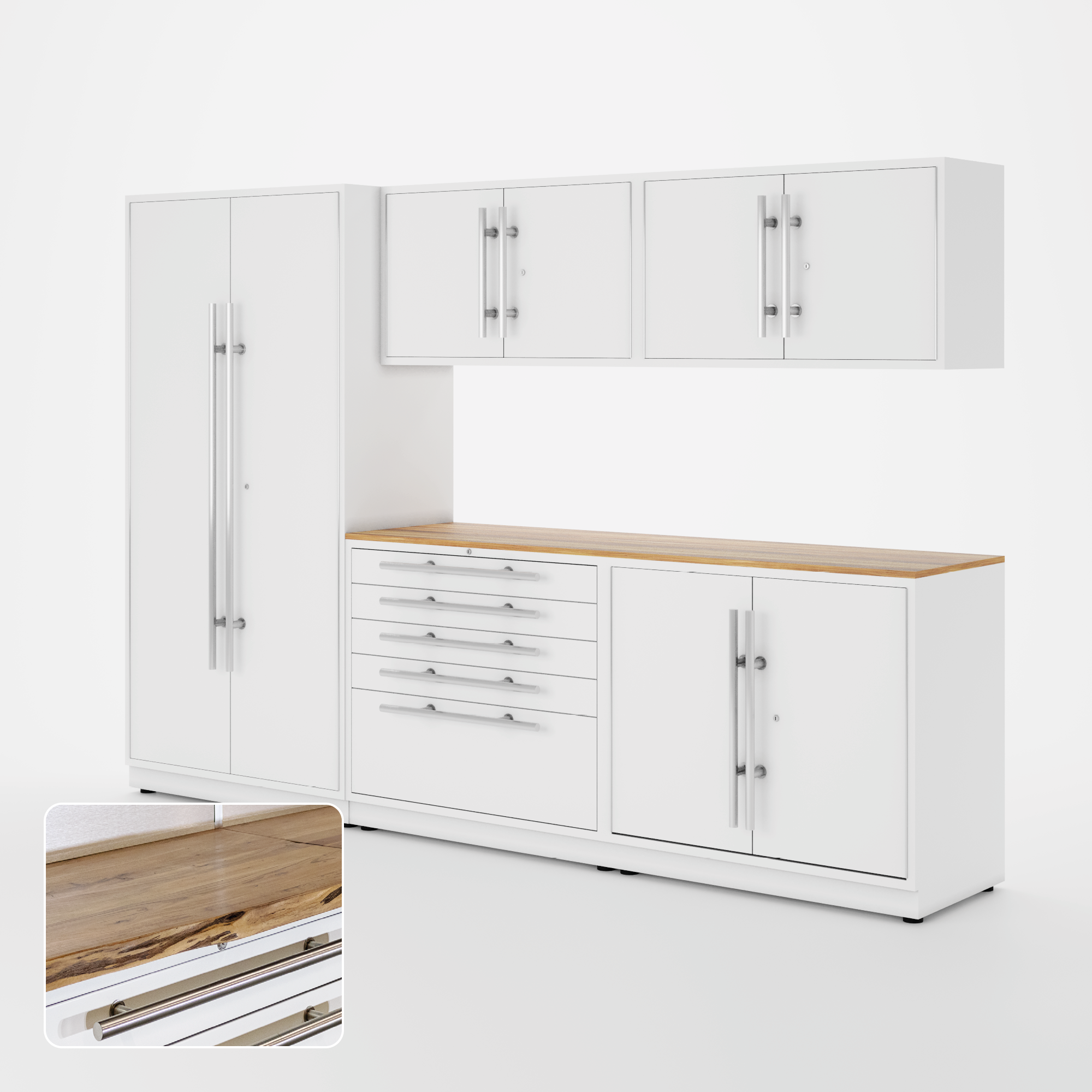 Proslat Lux Cabinets White 6 Piece Set with Live Edge Wood