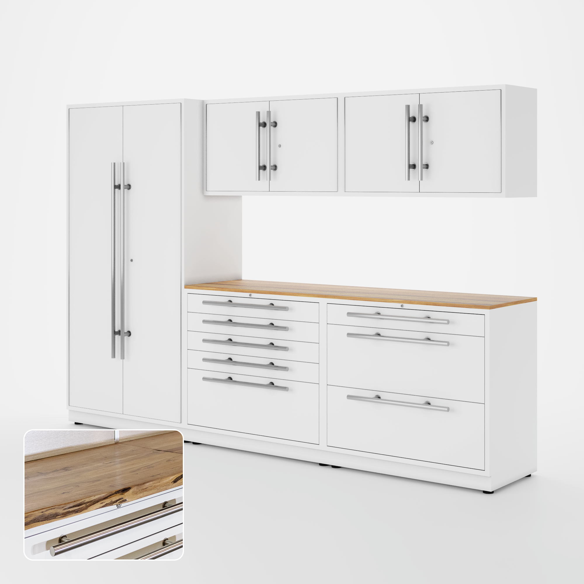 Proslat Lux Cabinets White 6 Piece Set with Live Edge Wood
