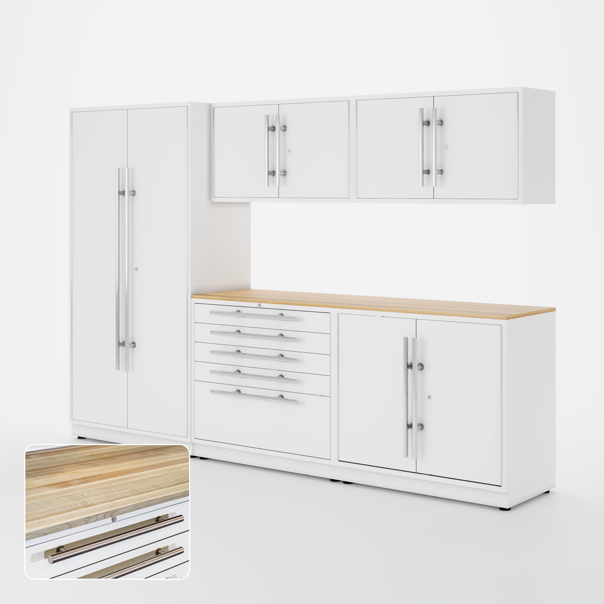 Proslat Lux Cabinets White 6 Piece Set with Maple Wood