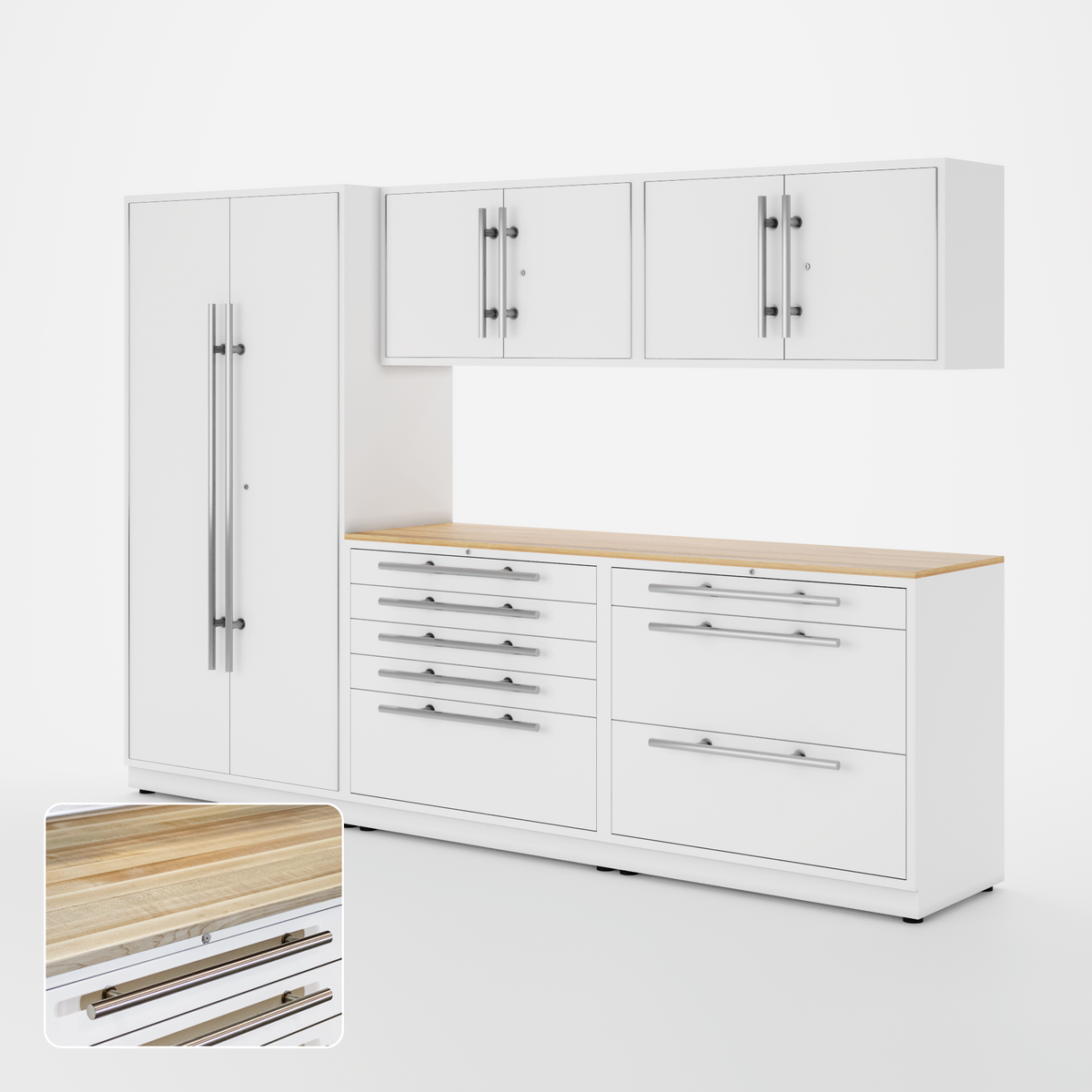 Proslat Lux Cabinets White 6 Piece Set with Maple Wood