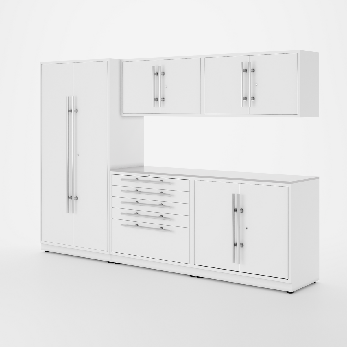 Proslat Lux Cabinets White 6 Piece Set with Stainless Steel