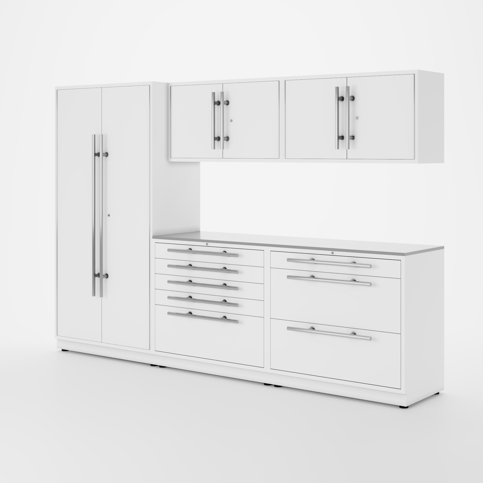 Proslat Lux Cabinets White 6 Piece Set with Stainless Steel