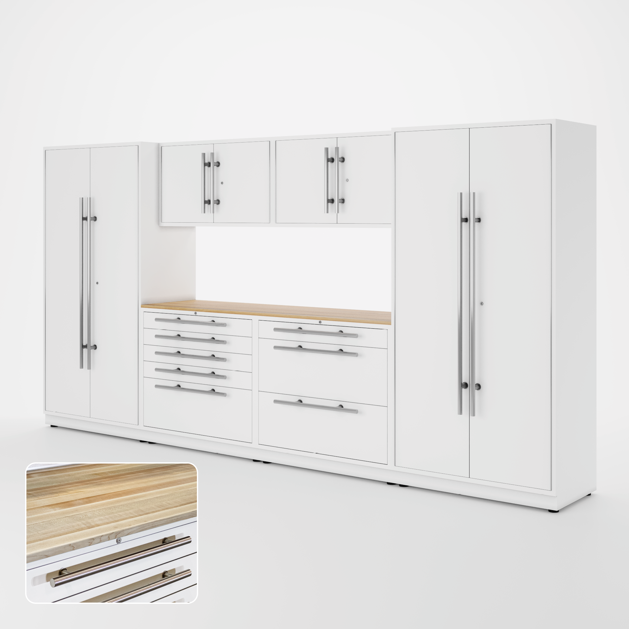 Proslat Lux Cabinets White 7 Piece Set with Maple Wood