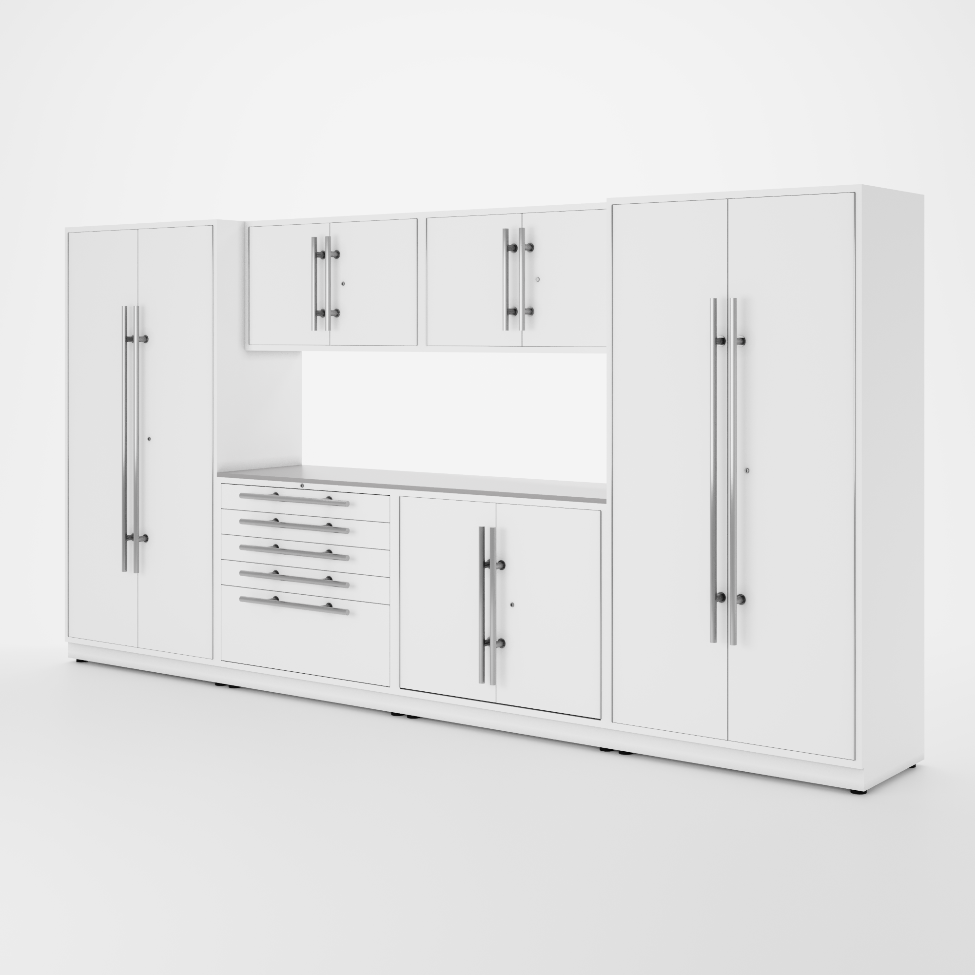 Proslat Lux Cabinets White 7 Piece Set with Stainless Steel