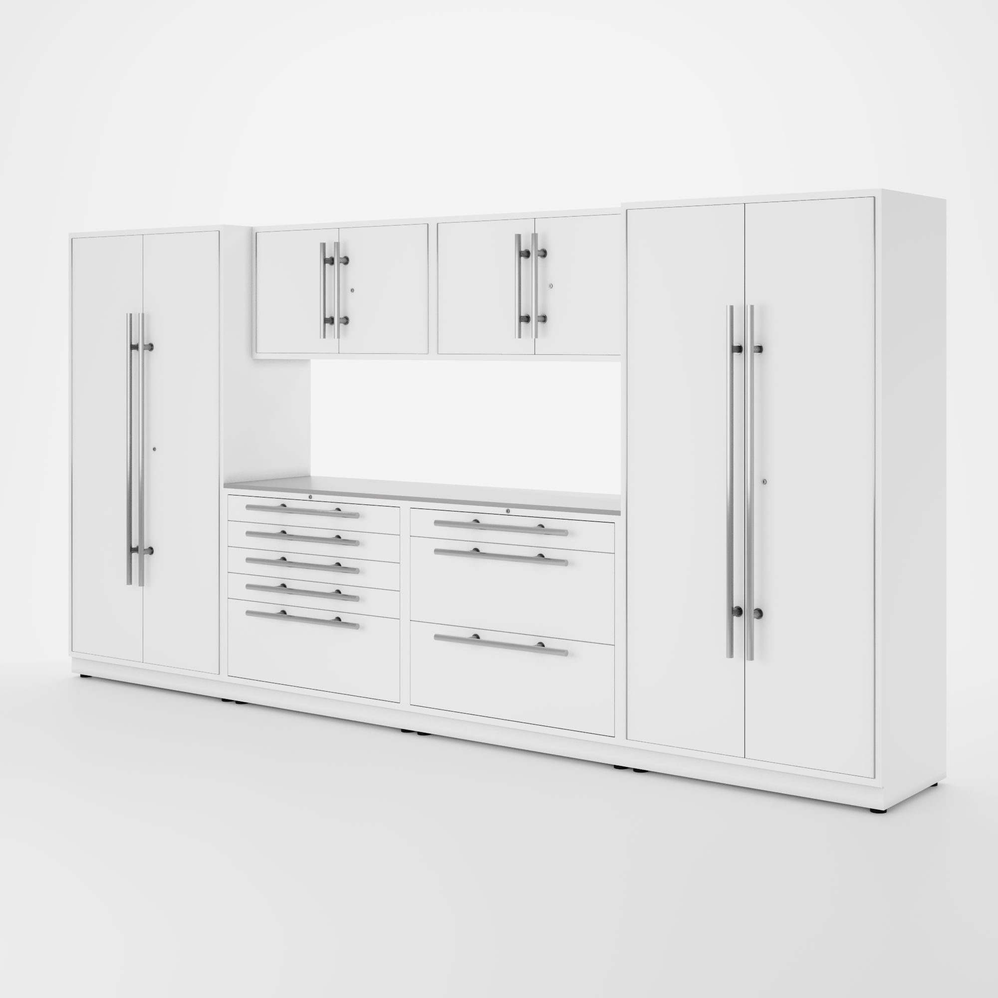 Proslat Lux Cabinets White 7 Piece Set with Stainless Steel