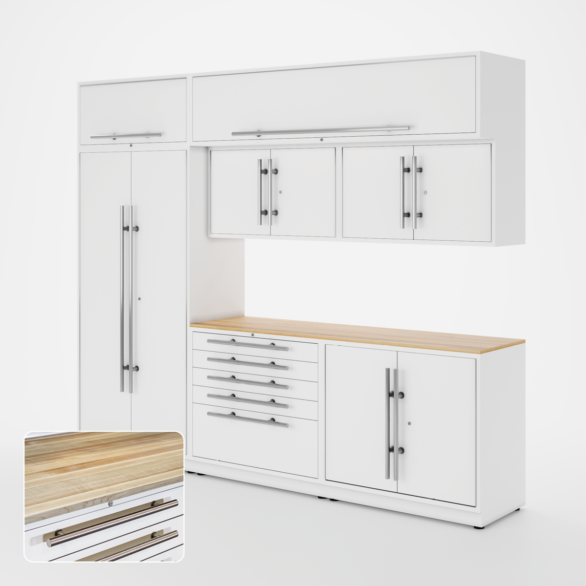 Proslat Lux Cabinets White 8 Piece Set with Maple Wood