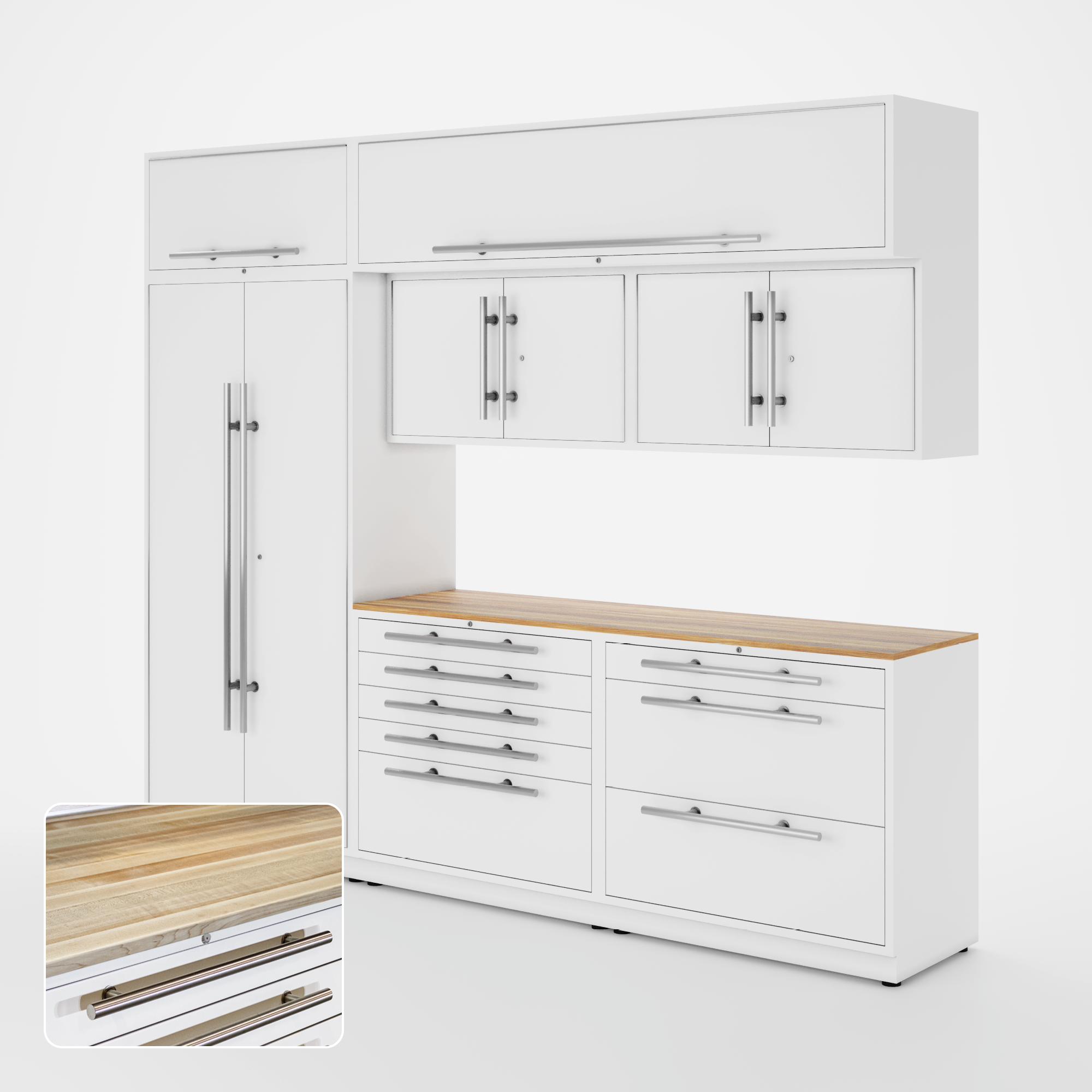 Proslat Lux Cabinets White 8 Piece Set with Maple Wood
