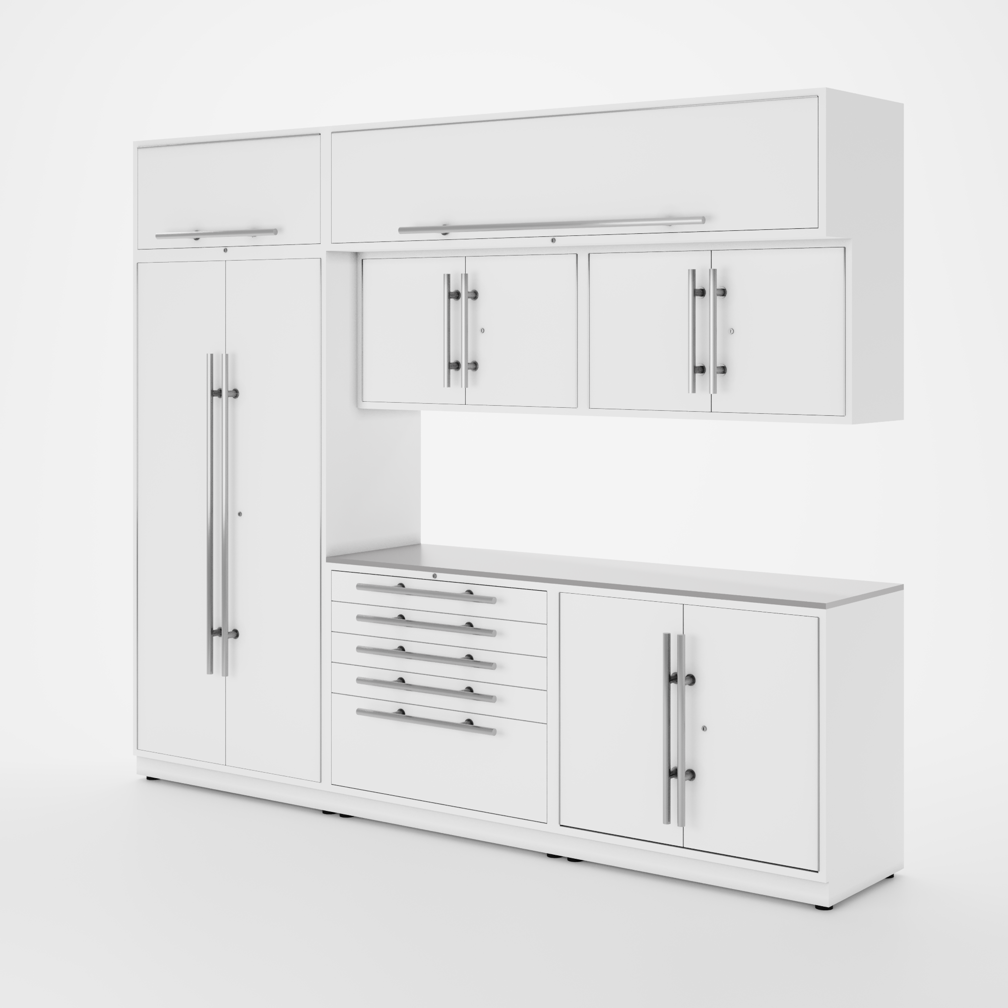 Proslat Lux Cabinets White 8 Piece Set with Stainless Steel