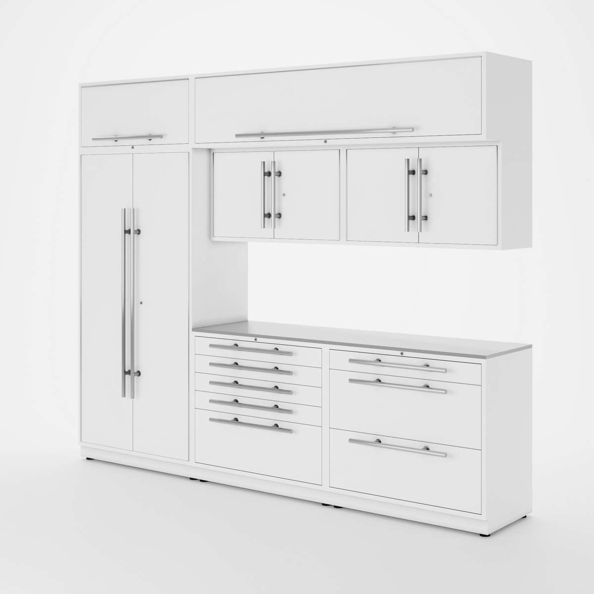 Proslat Lux Cabinets White 8 Piece Set with Stainless Steel