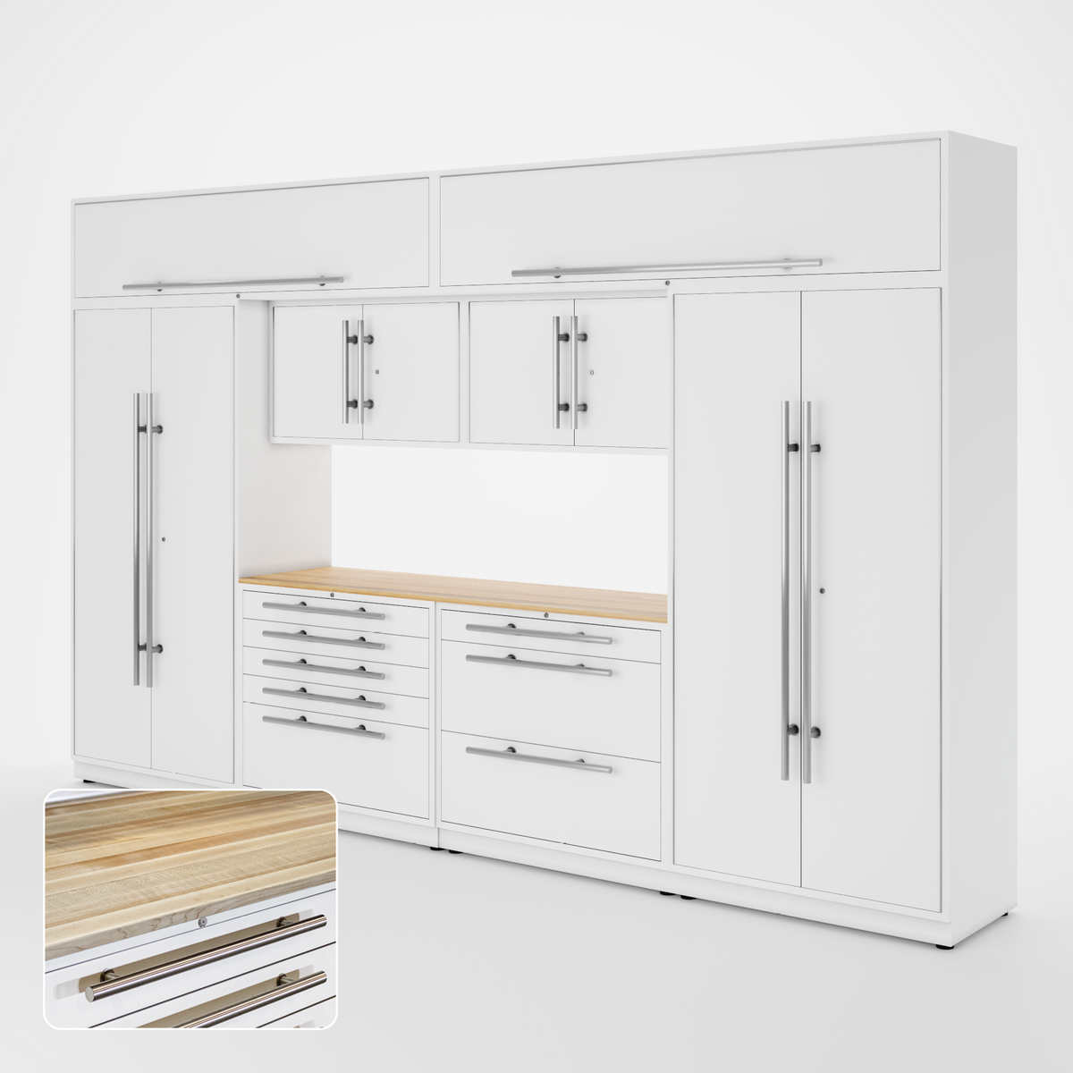 Proslat Lux Cabinets White 9 Piece Set with Maple Wood
